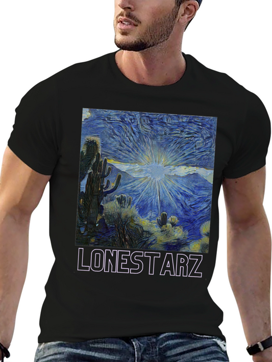 Lonestarz Starry Night T-Shirt - Desert Cactus Van Gogh Style