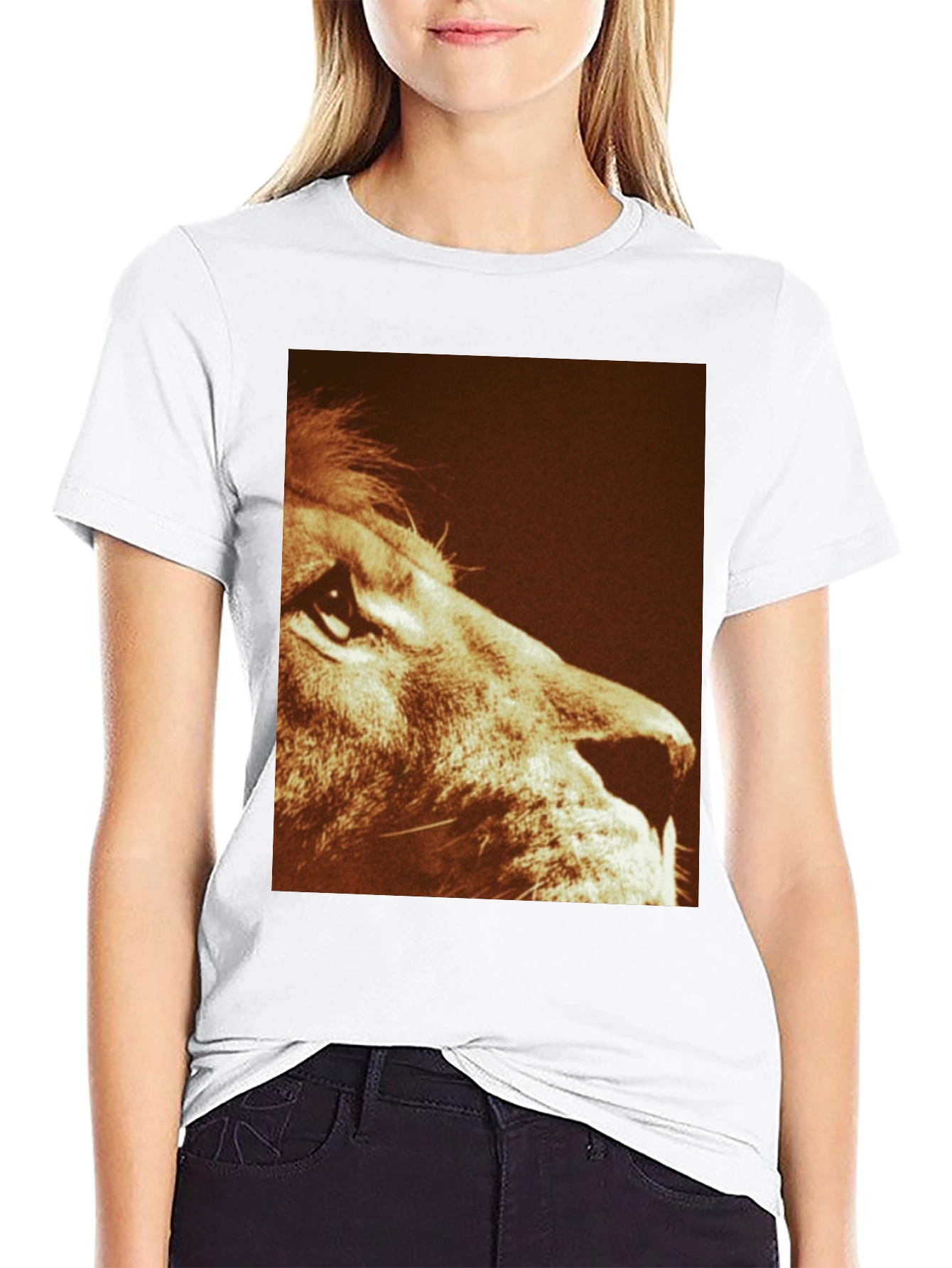 Lion Print Graphic Tee - Black