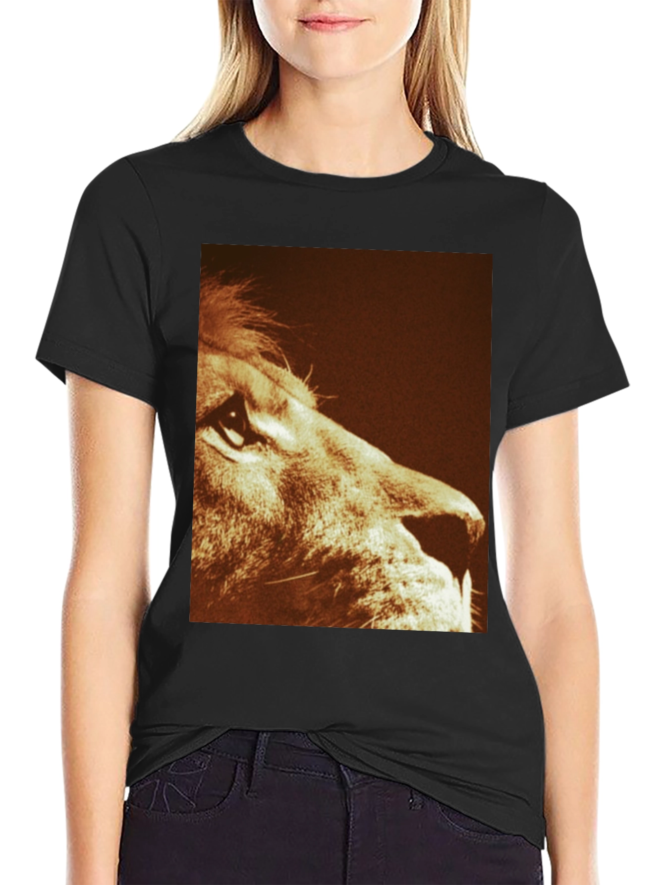Lion Print Graphic Tee - Black