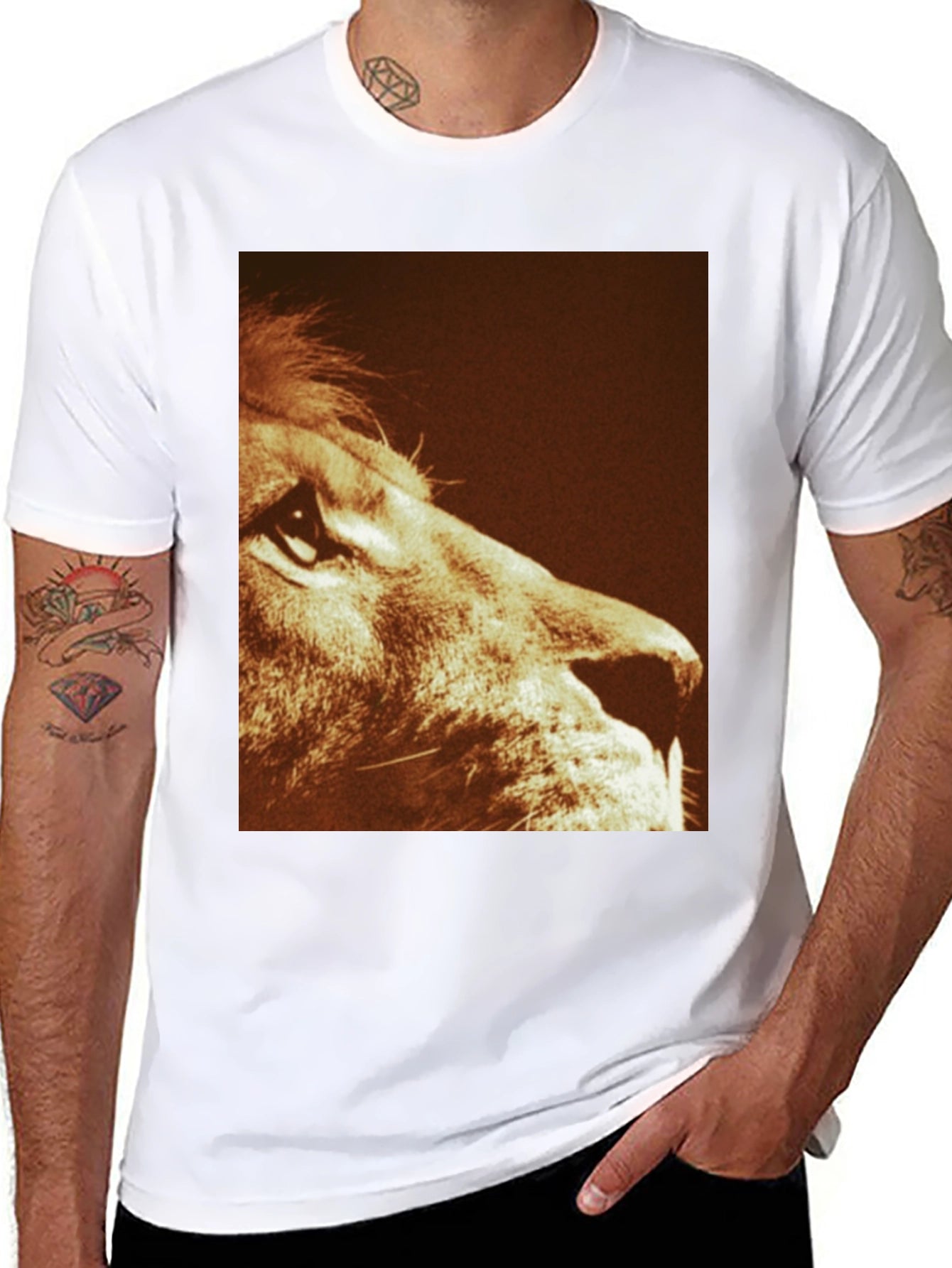 Lion Print Graphic Tee - Black