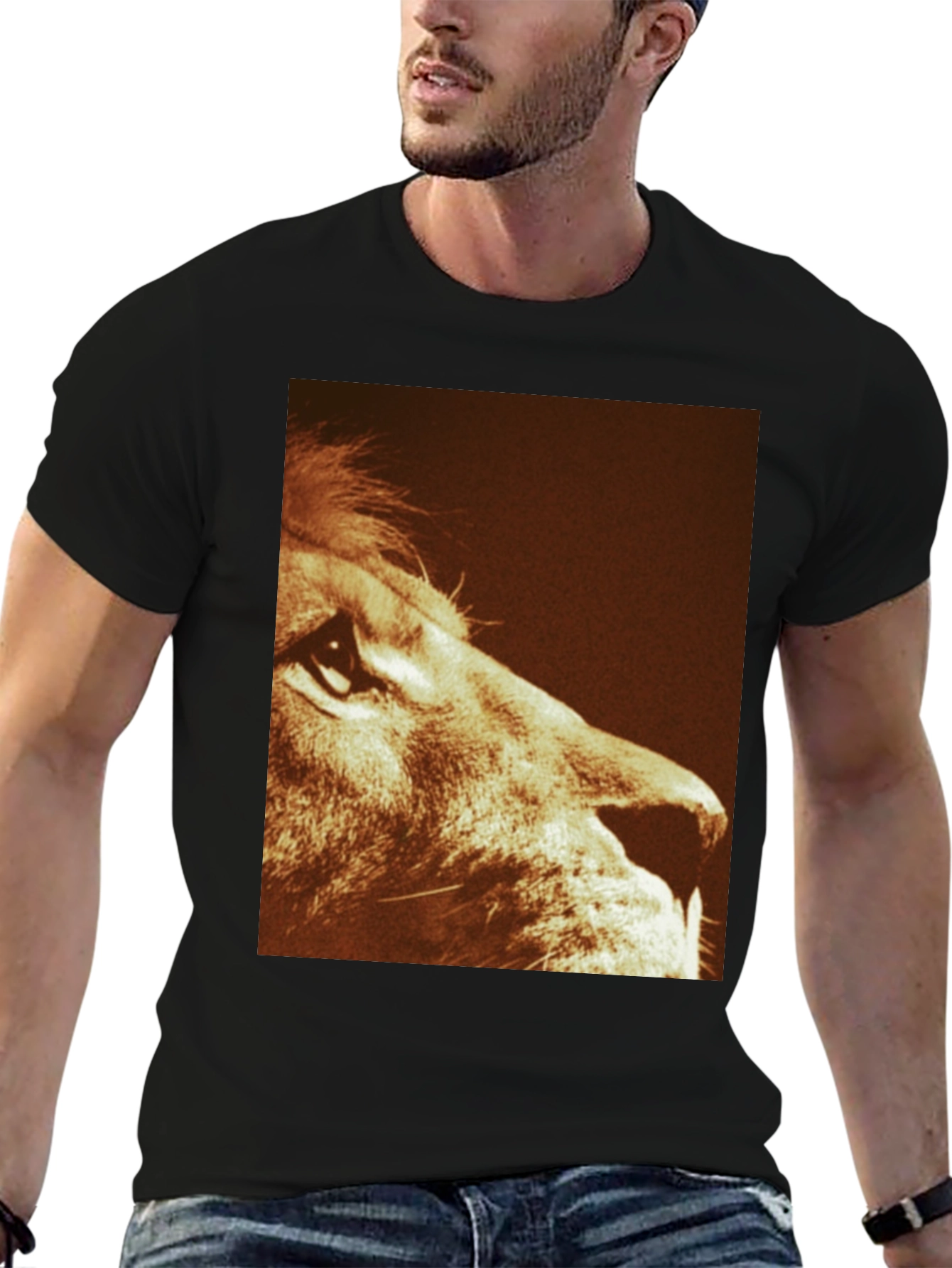 Lion Print Graphic Tee - Black