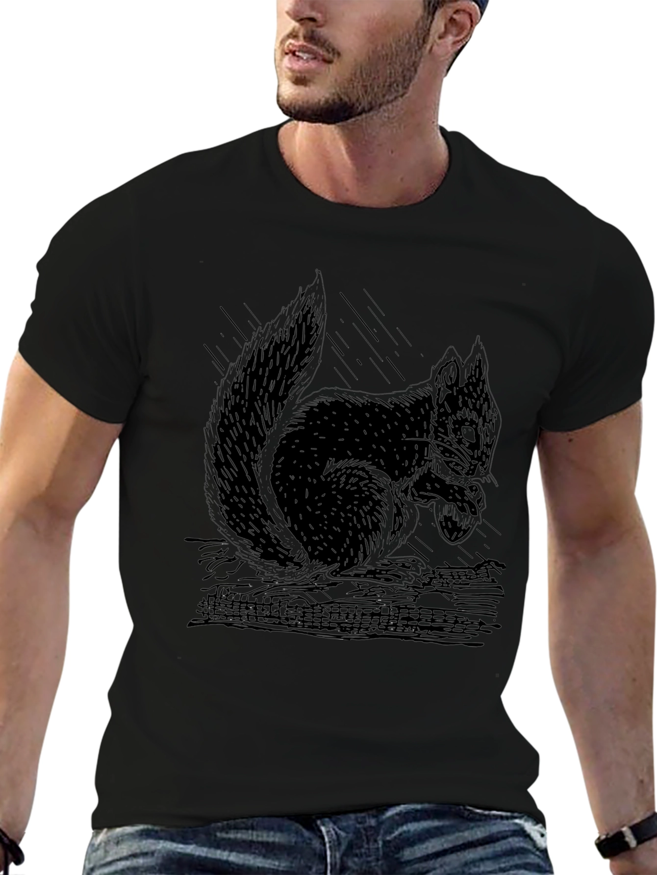 Mens Black Squirrel Graphic T-Shirt