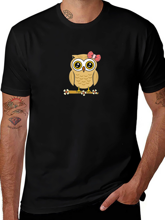 Cute Owl with Bow T-Shirt - Black