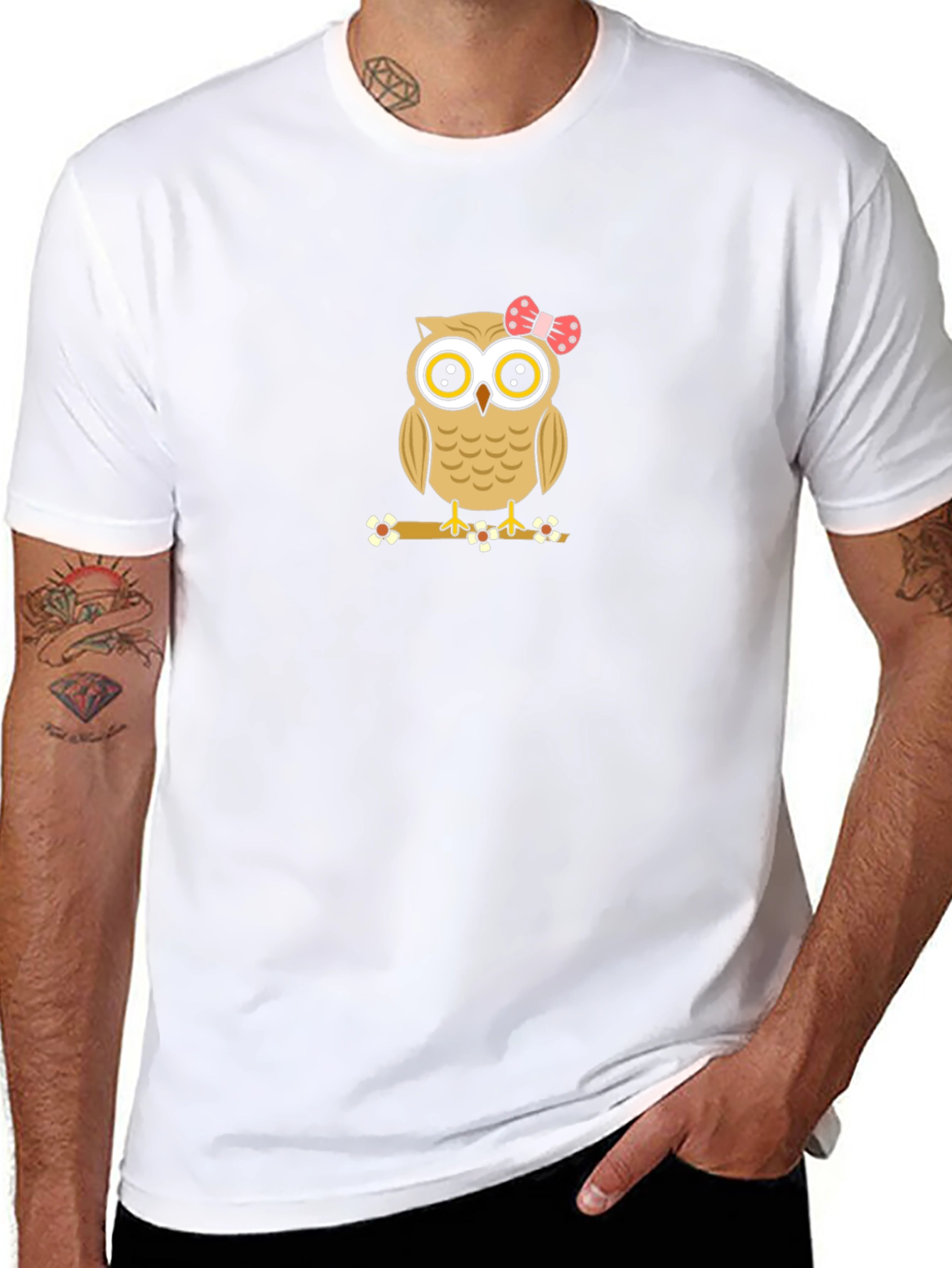 Cute Owl with Bow T-Shirt - Black