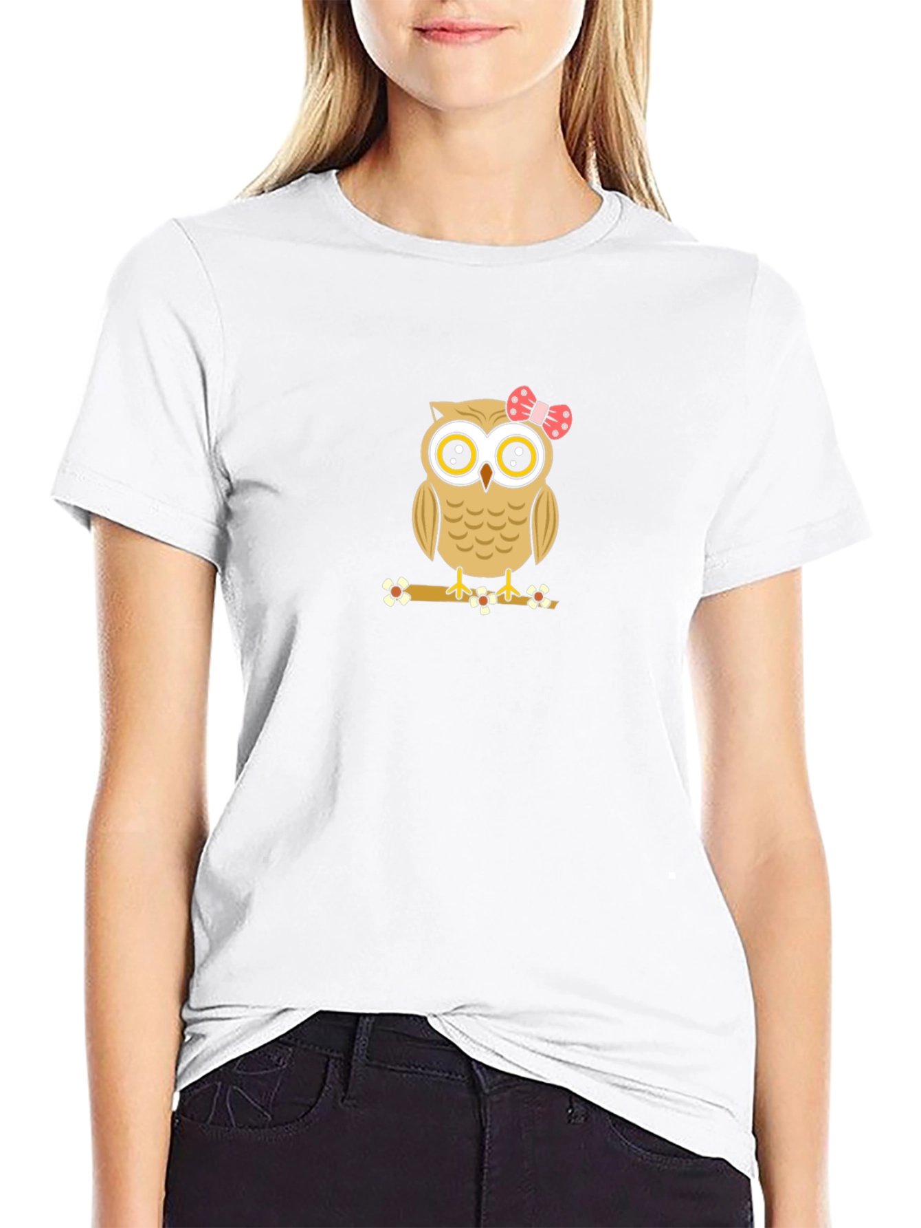 Cute Owl with Bow T-Shirt - Black