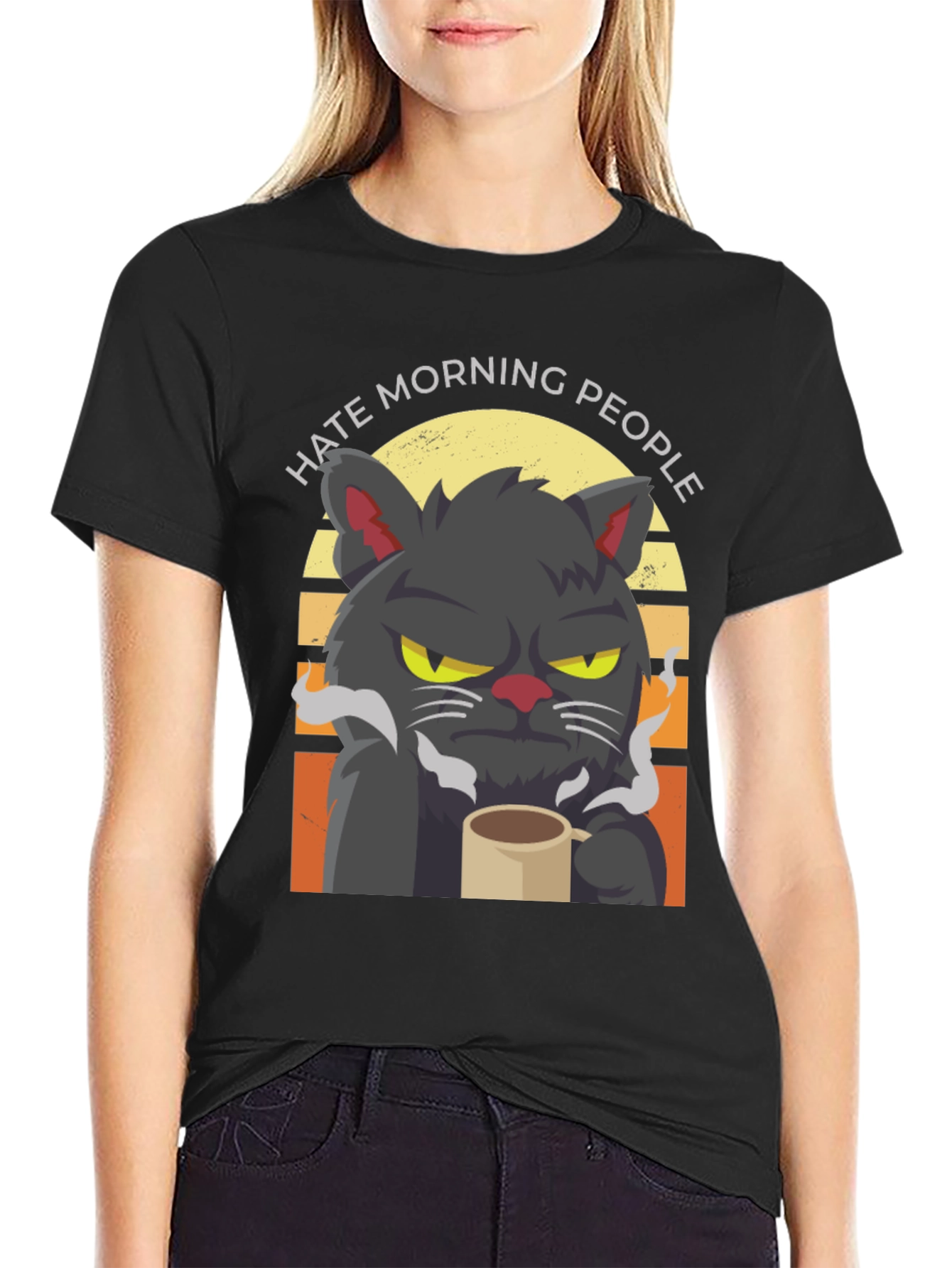 Hate Morning People Cat T-Shirt