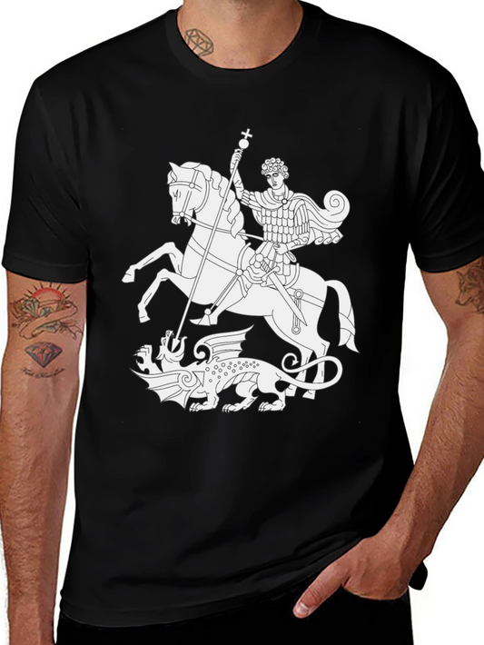 St. George & Dragon Graphic Tee - Black Cotton Casual Shirt