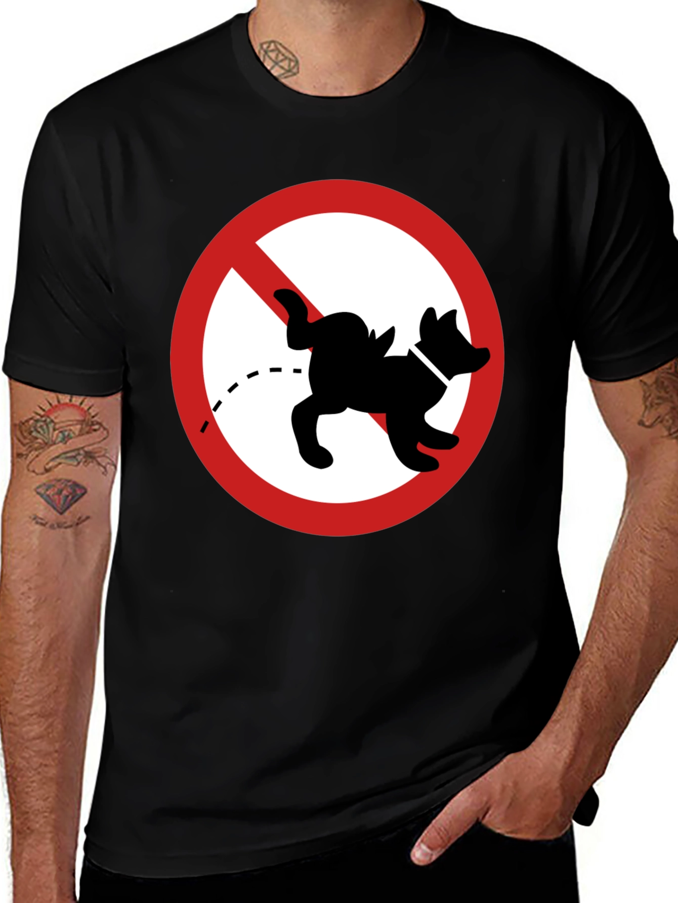 No Dog Peeing Black T-Shirt Funny Novelty Tee