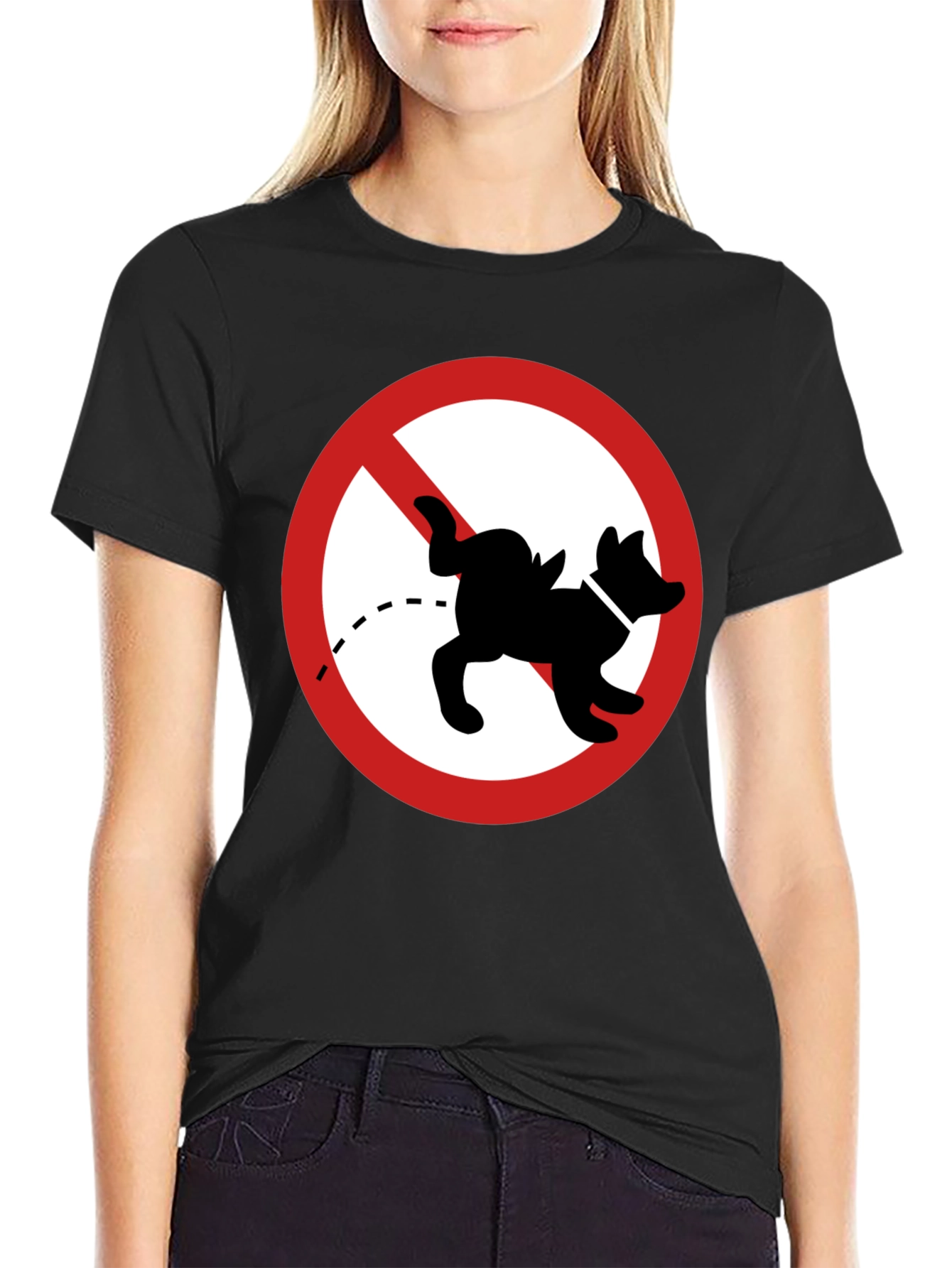 No Dog Peeing Black T-Shirt Funny Novelty Tee