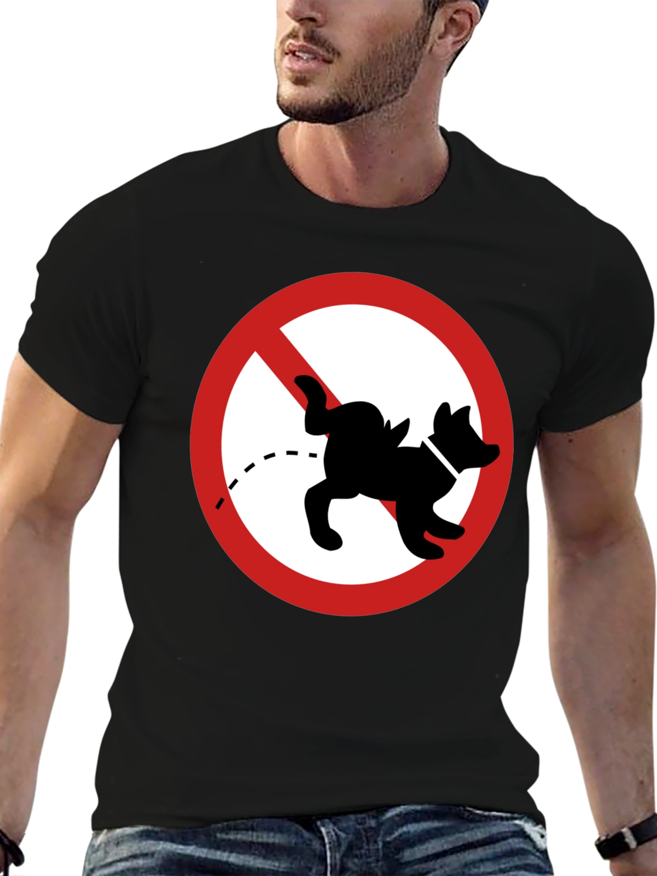 No Dog Peeing Black T-Shirt Funny Novelty Tee
