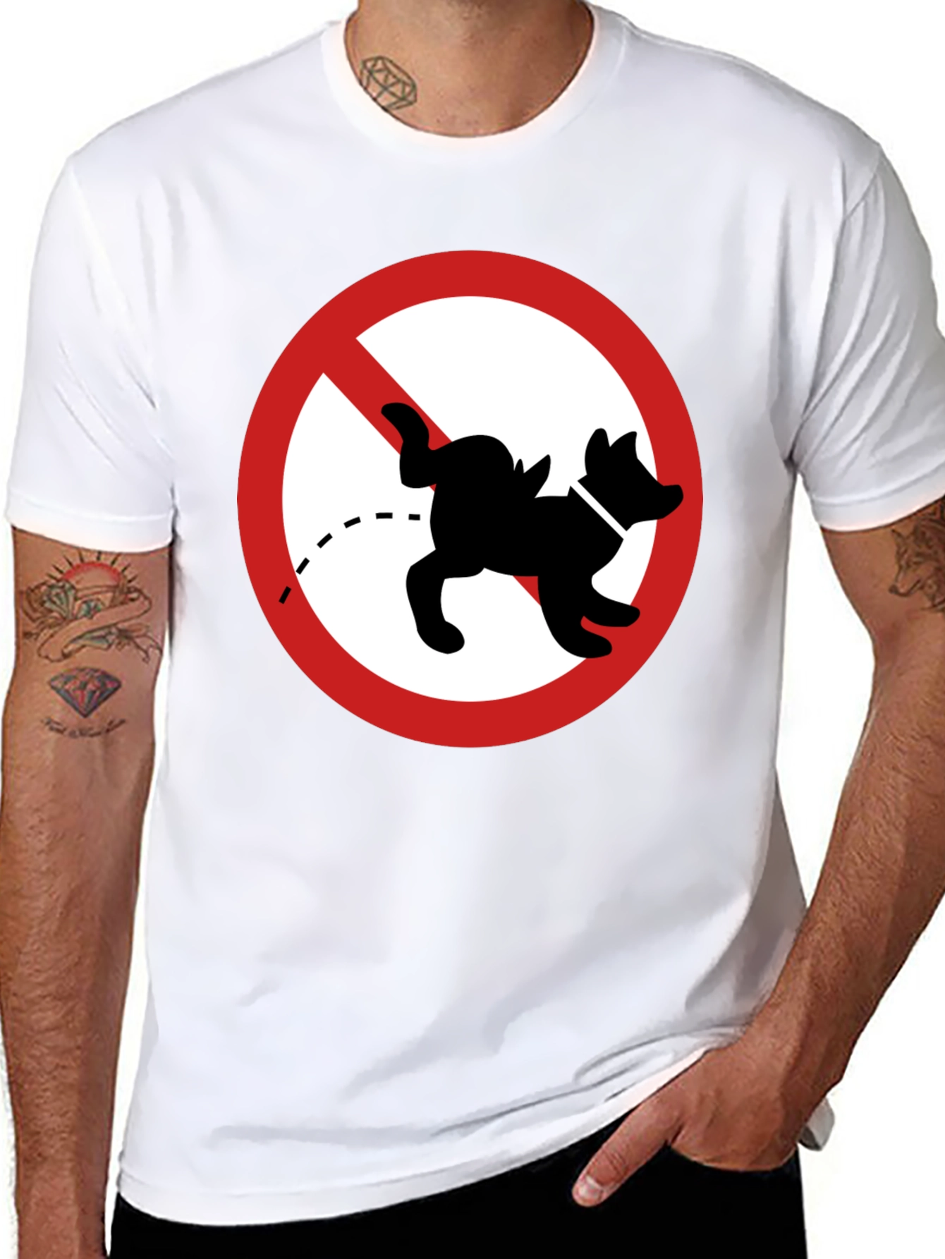 No Dog Peeing Black T-Shirt Funny Novelty Tee