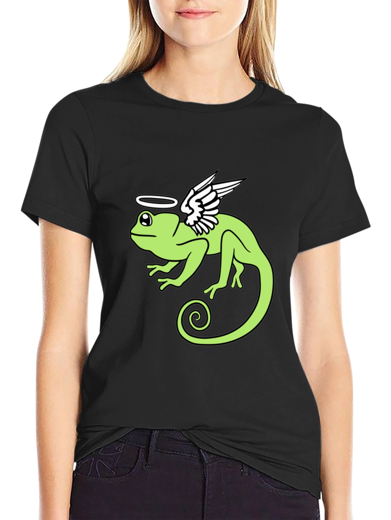 Angel Chameleon Graphic Tee - Black Cotton Shirt
