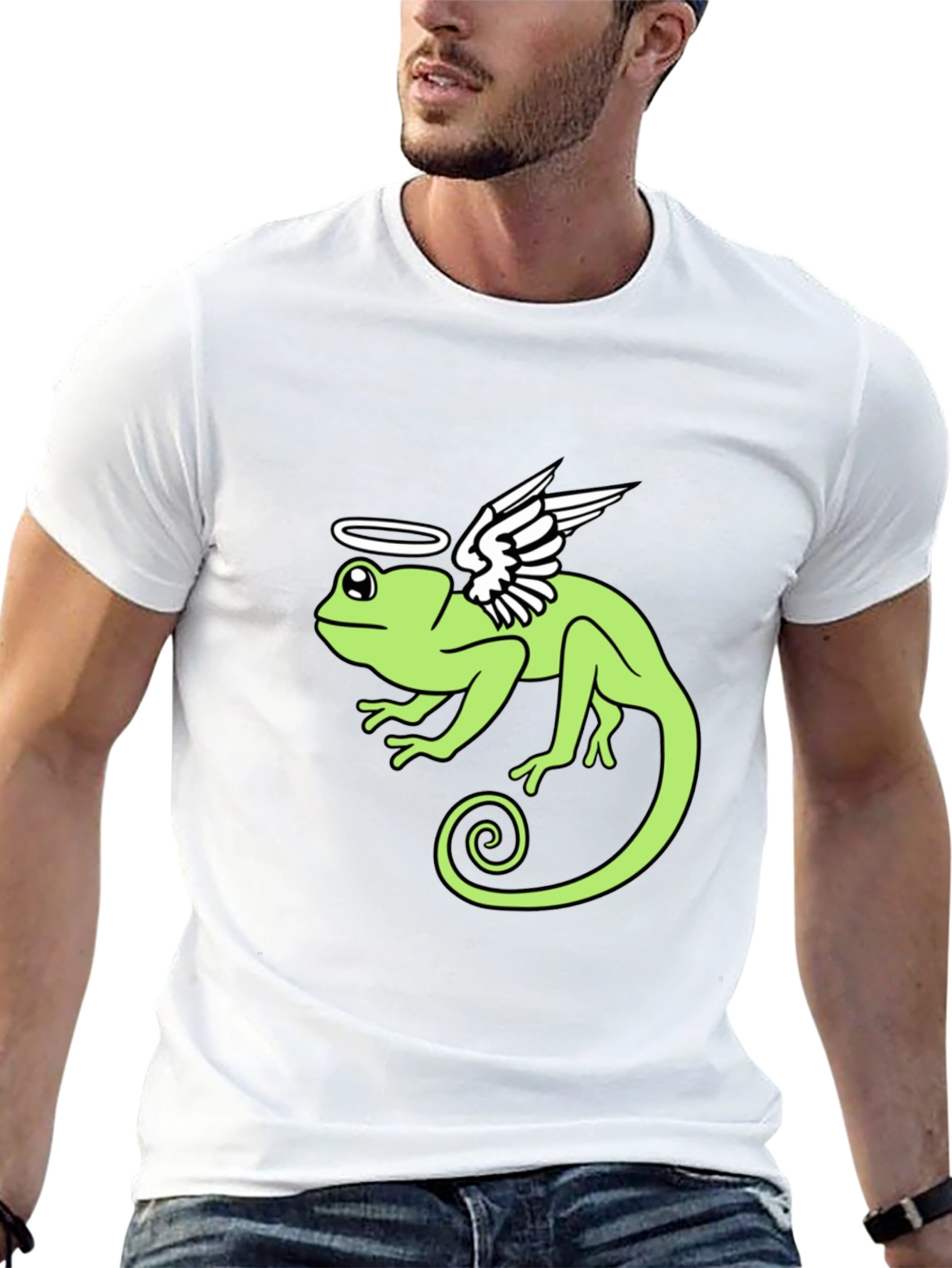 Angel Chameleon Graphic Tee - Black Cotton Shirt