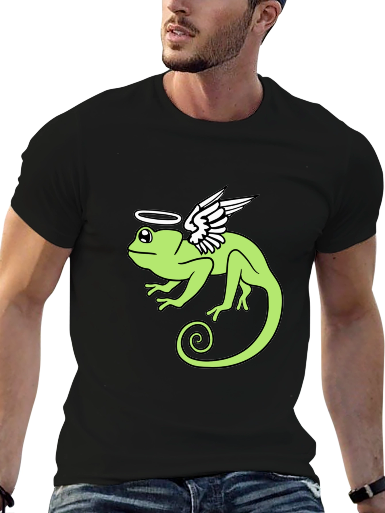 Angel Chameleon Graphic Tee - Black Cotton Shirt