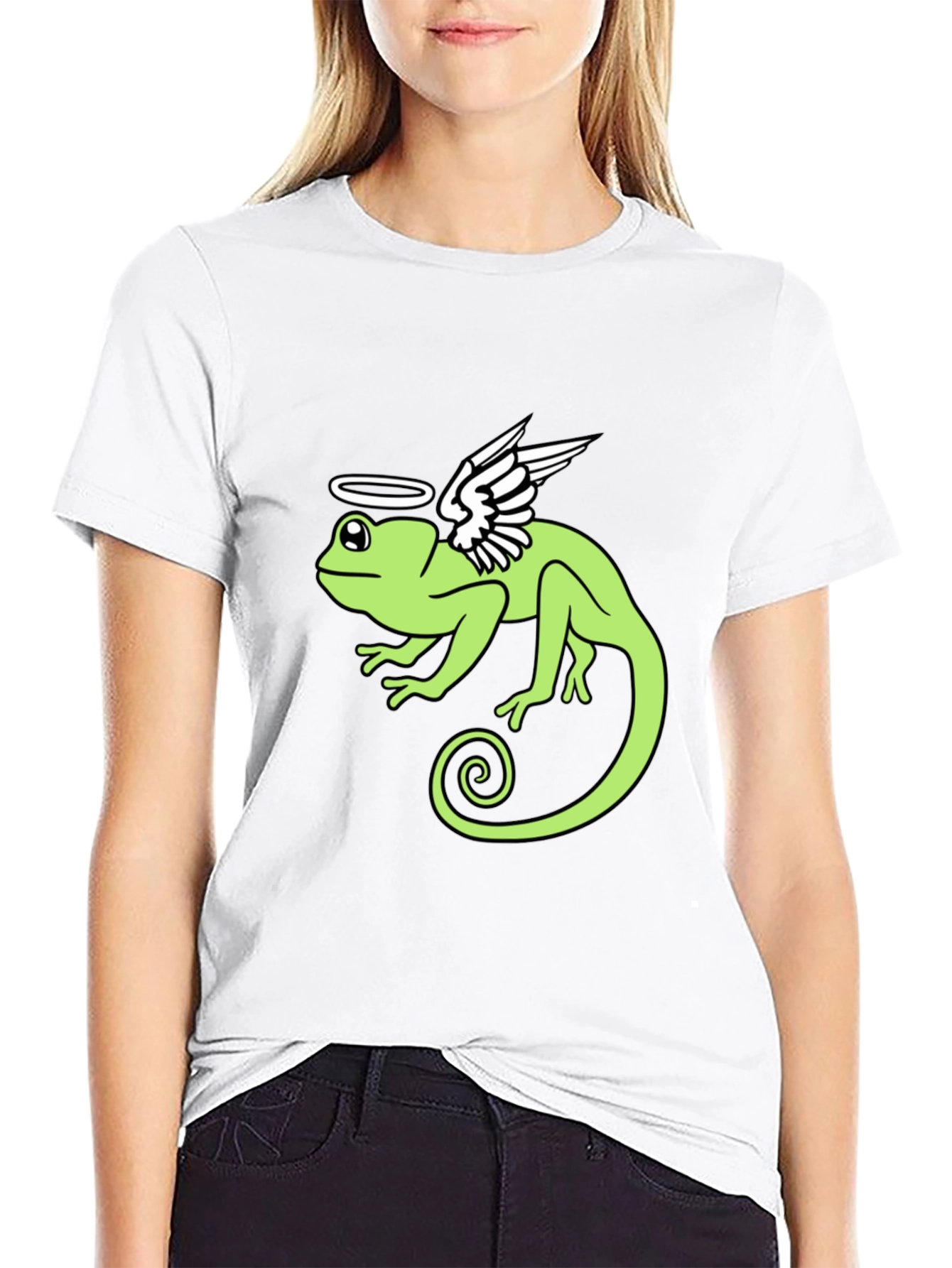 Angel Chameleon Graphic Tee - Black Cotton Shirt