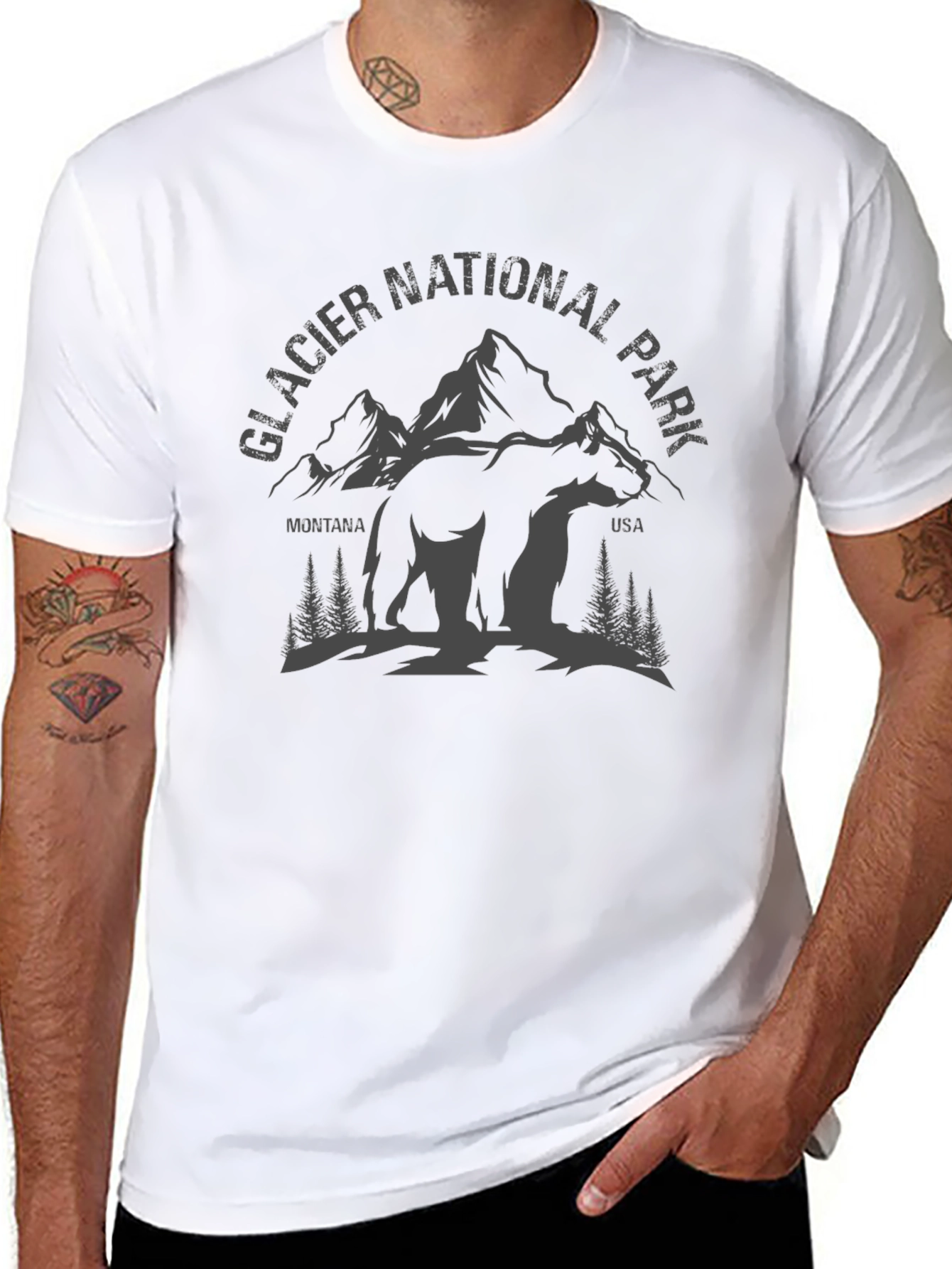 Glacier National Park Bear Graphic Tee - Black