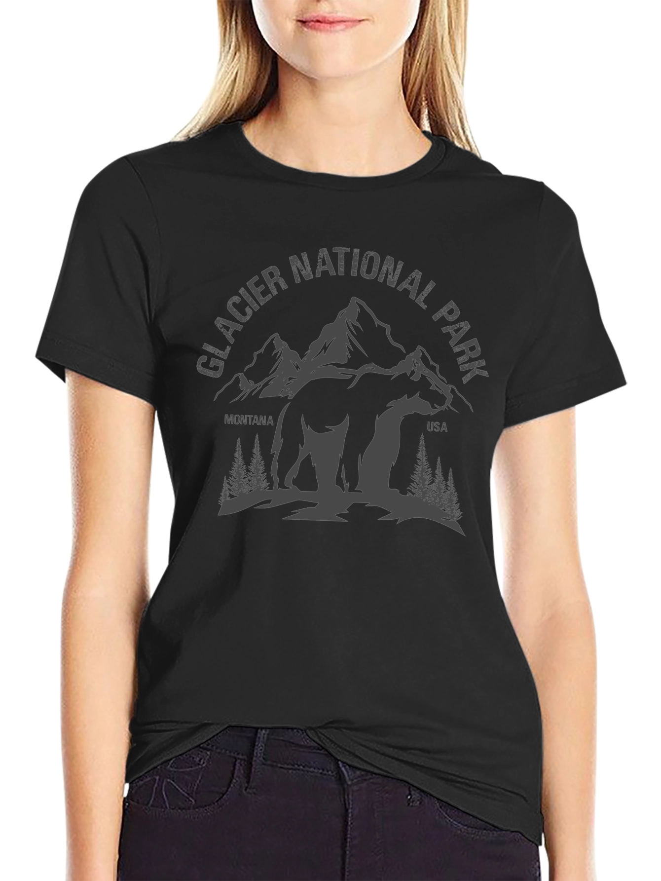 Glacier National Park Bear Graphic Tee - Black