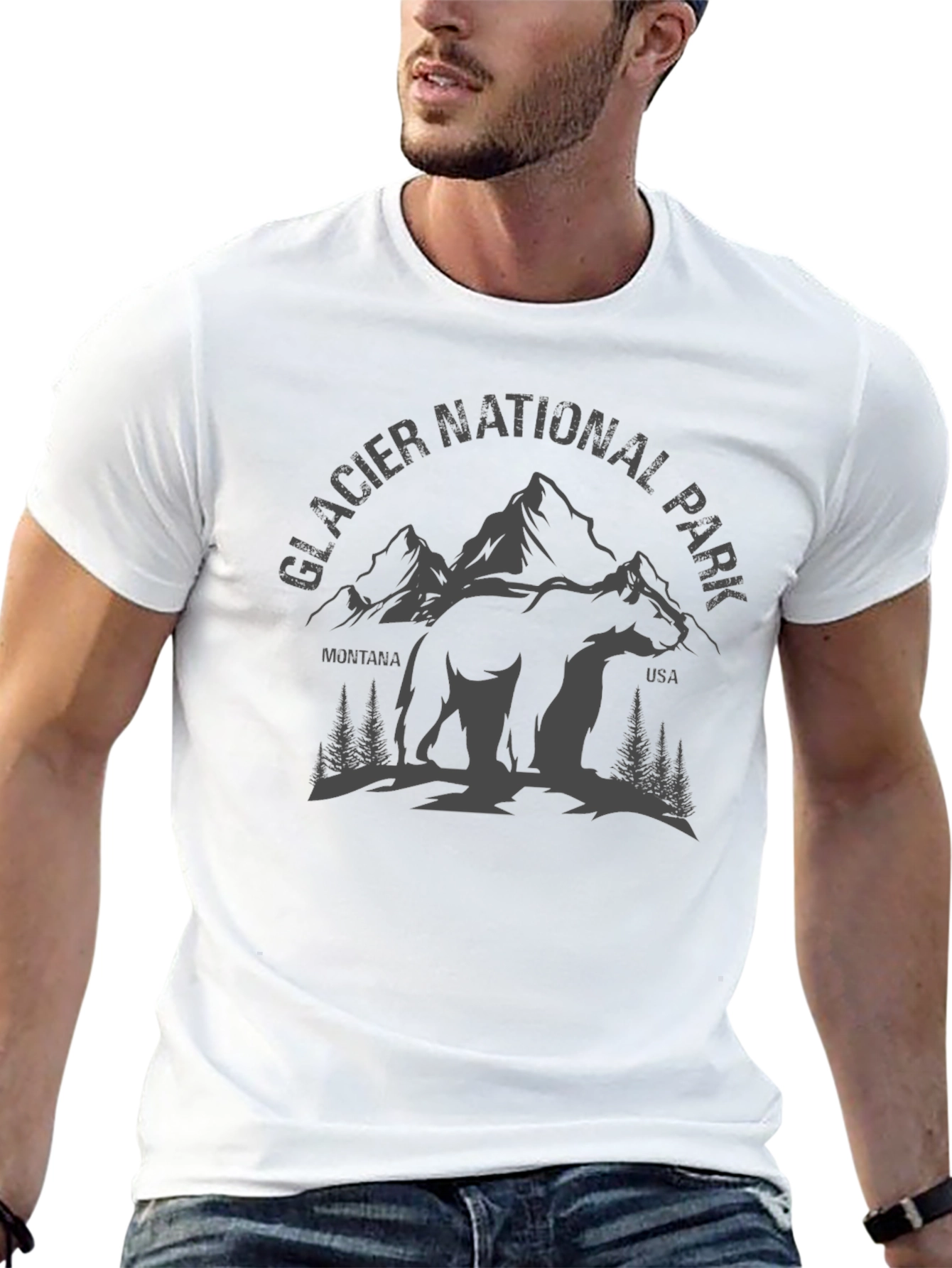 Glacier National Park Bear Graphic Tee - Black