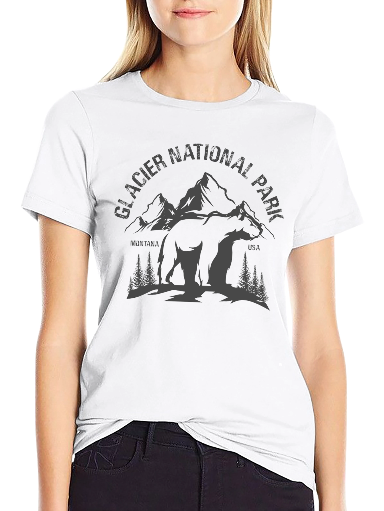 Glacier National Park Bear Graphic Tee - Black