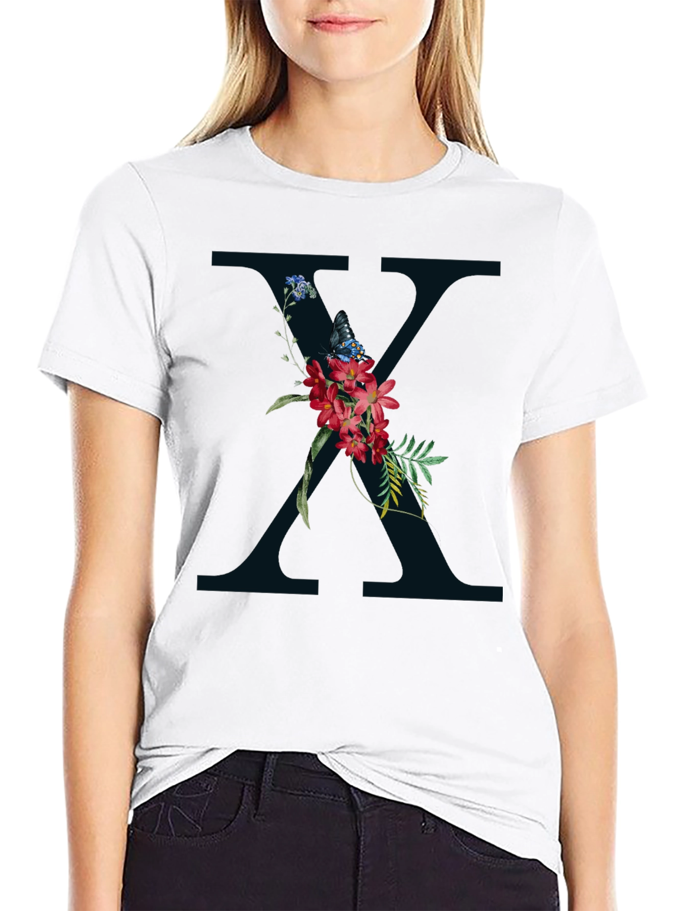 Floral X Graphic Tee - Stylish Initial T-Shirt