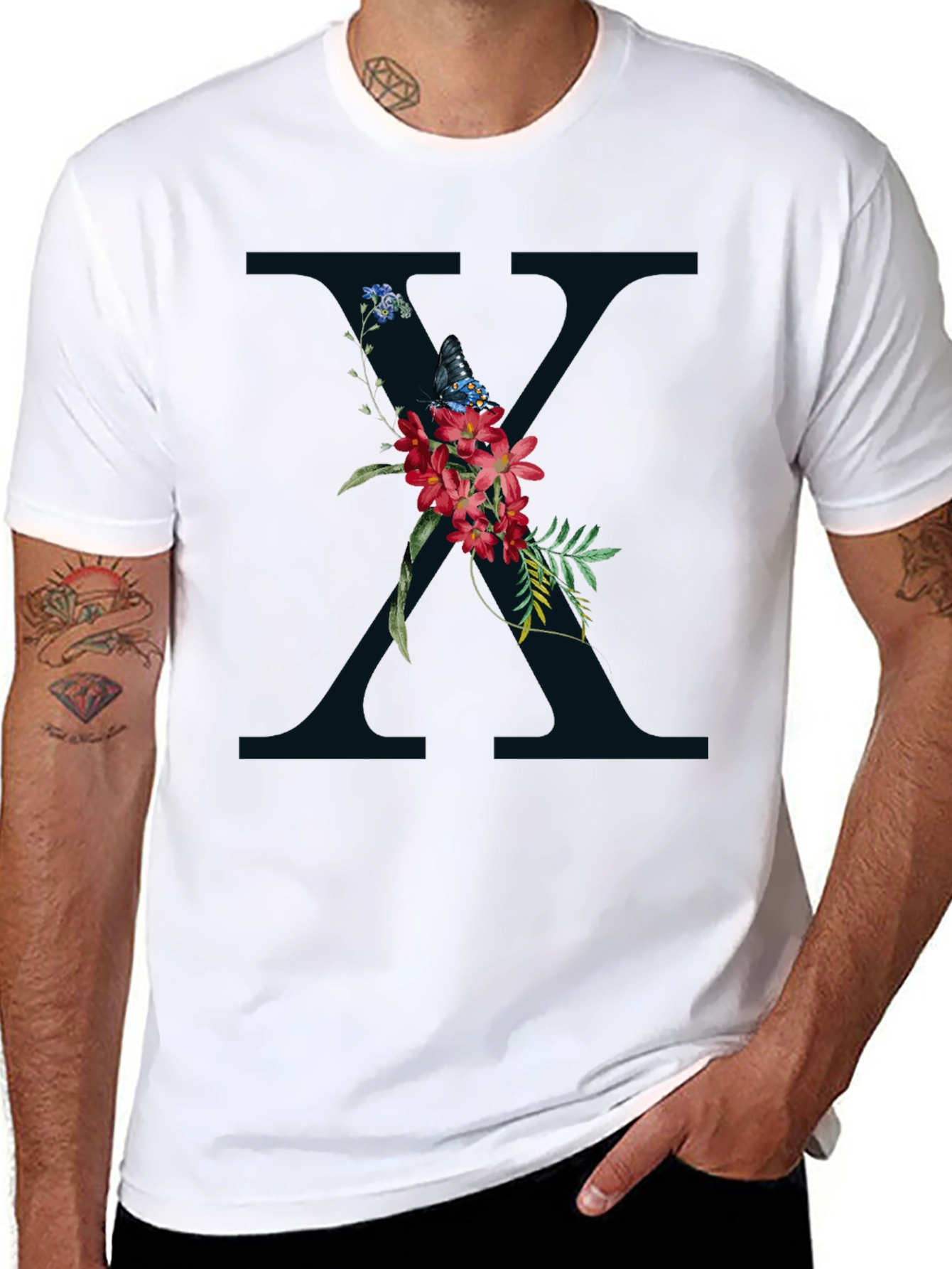 Floral X Graphic Tee - Stylish Initial T-Shirt