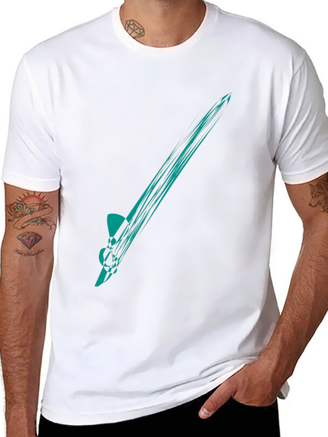 Abstract Teal Graphic Tee - Mens Black T-Shirt