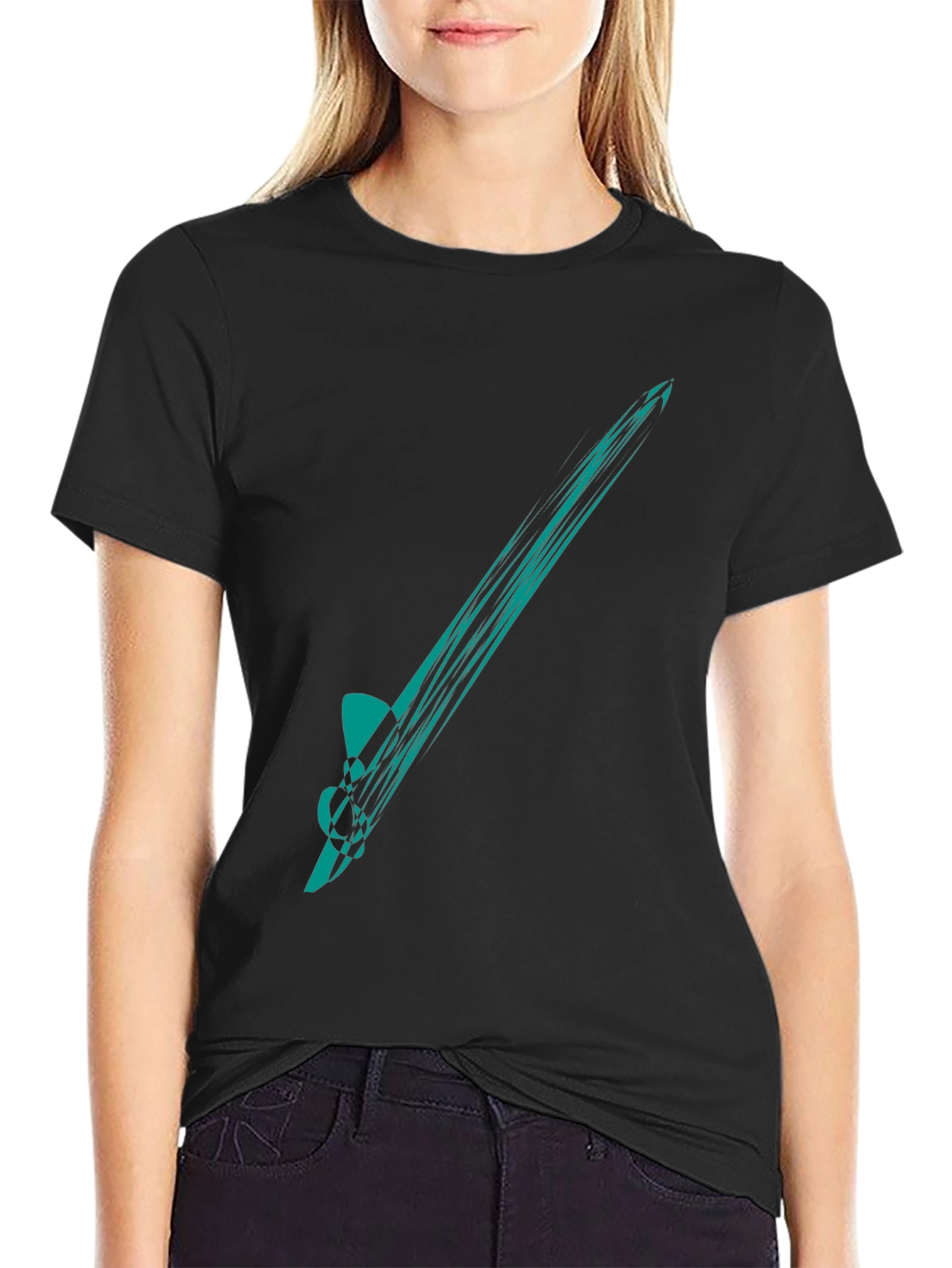Abstract Teal Graphic Tee - Mens Black T-Shirt