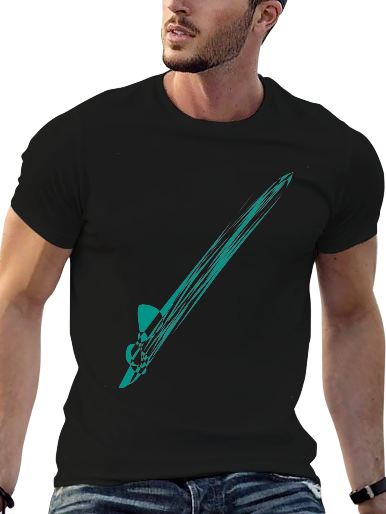 Abstract Teal Graphic Tee - Mens Black T-Shirt