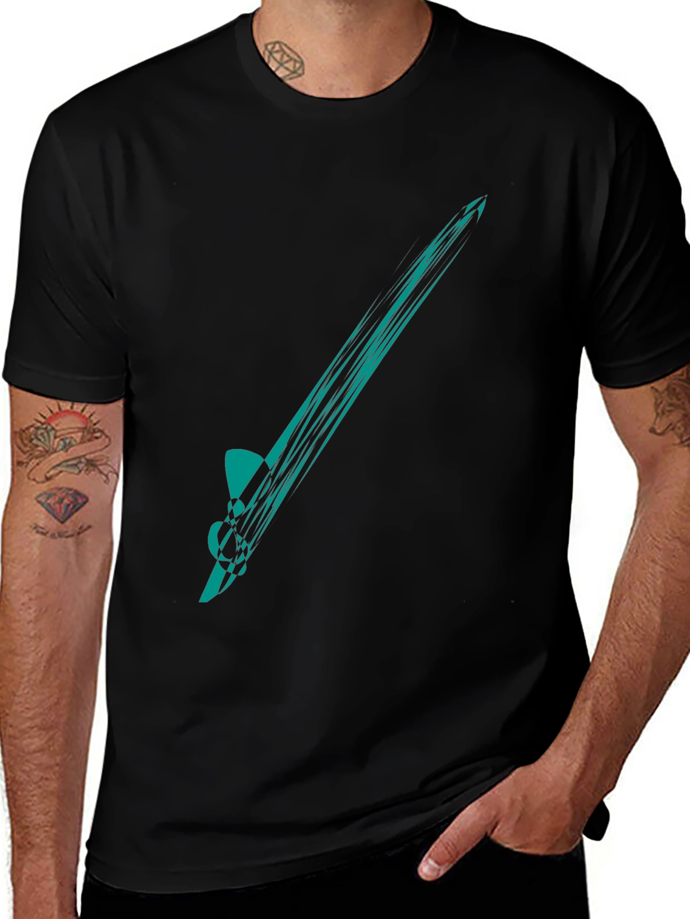 Abstract Teal Graphic Tee - Mens Black T-Shirt