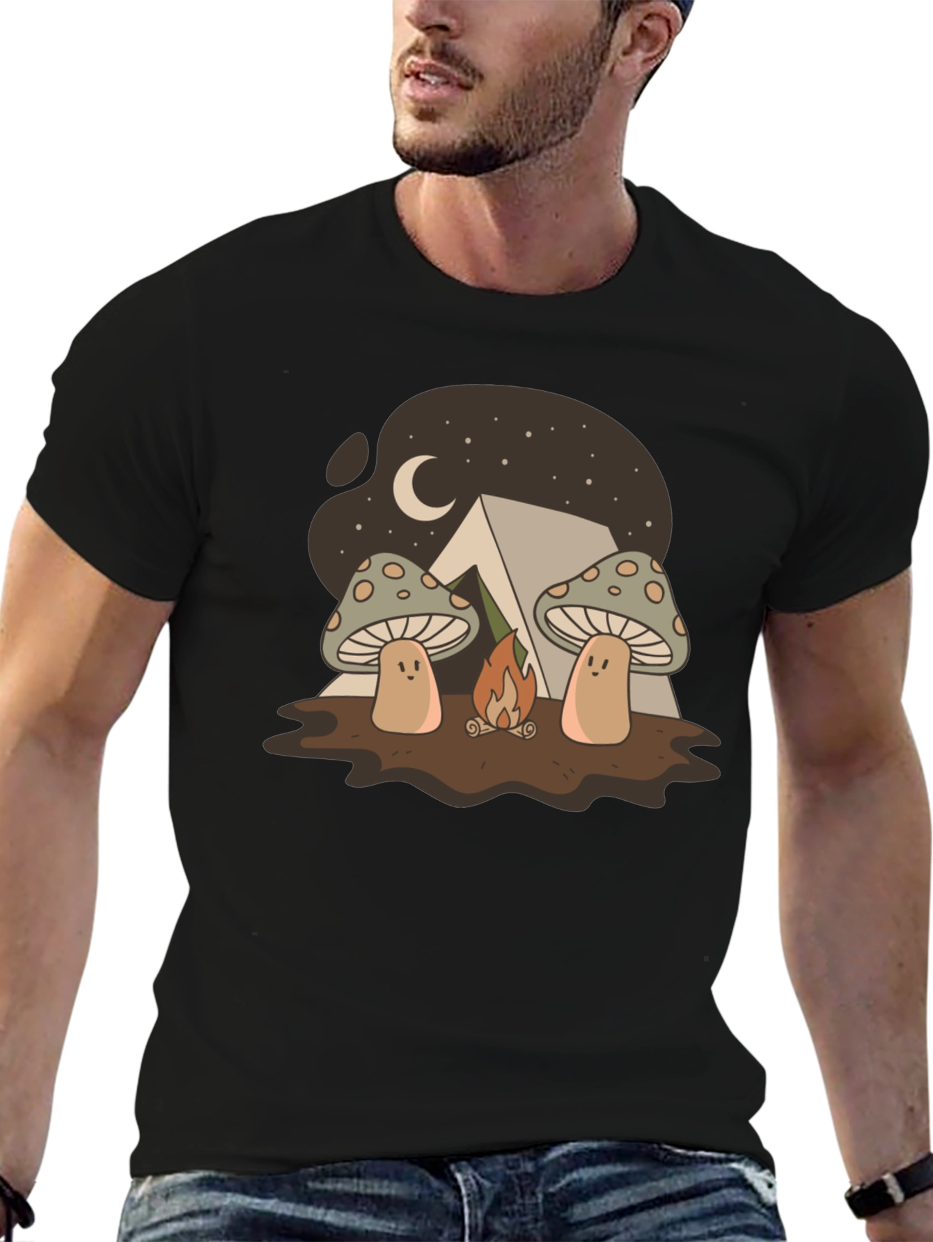 Mushroom Campfire Graphic T-Shirt - Nature Lover Tee