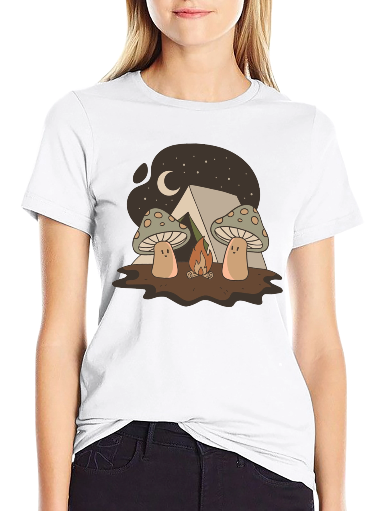 Mushroom Campfire Graphic T-Shirt - Nature Lover Tee