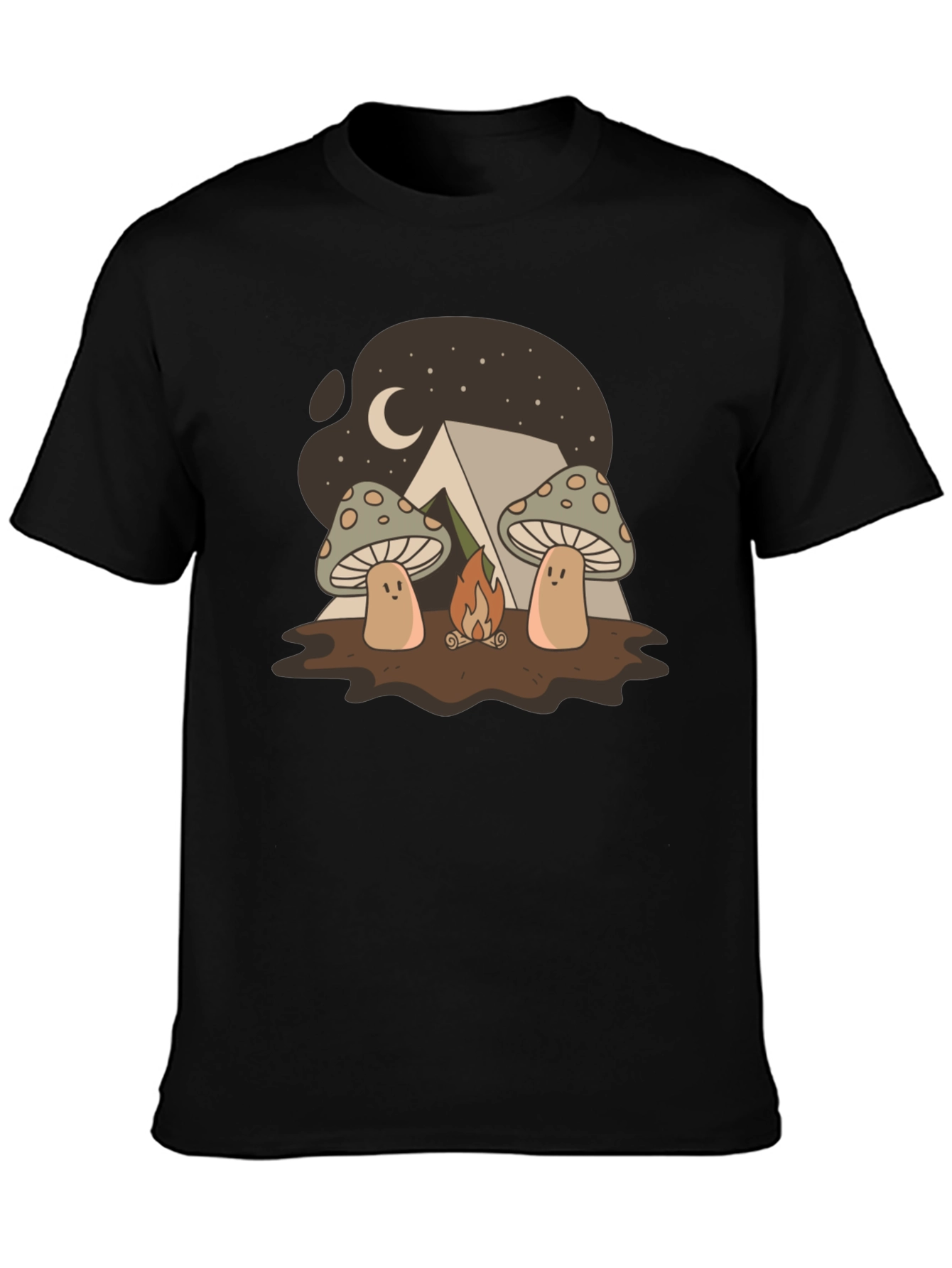 Mushroom Campfire Graphic T-Shirt - Nature Lover Tee
