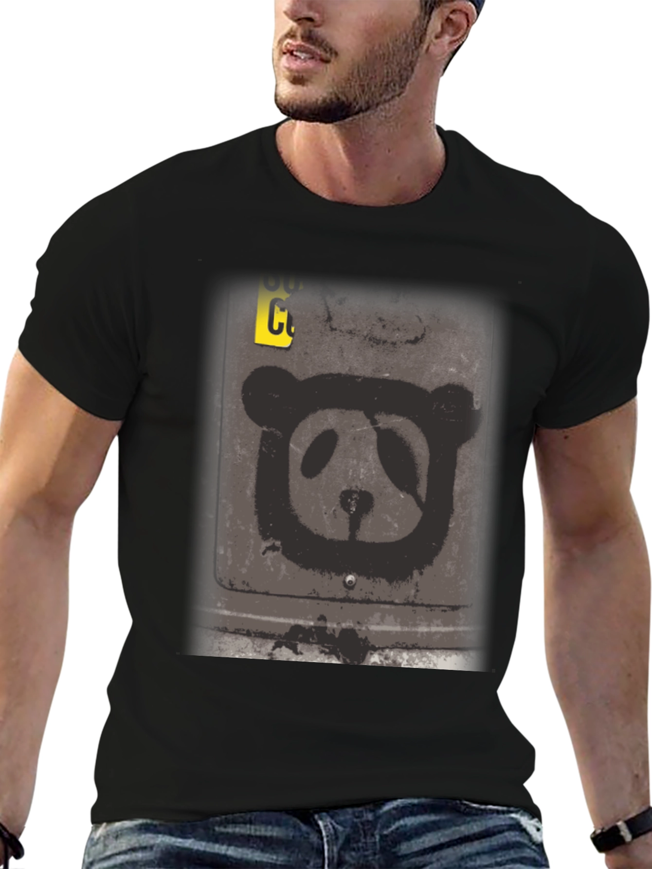 Distressed Panda Graphic Tee - Black
