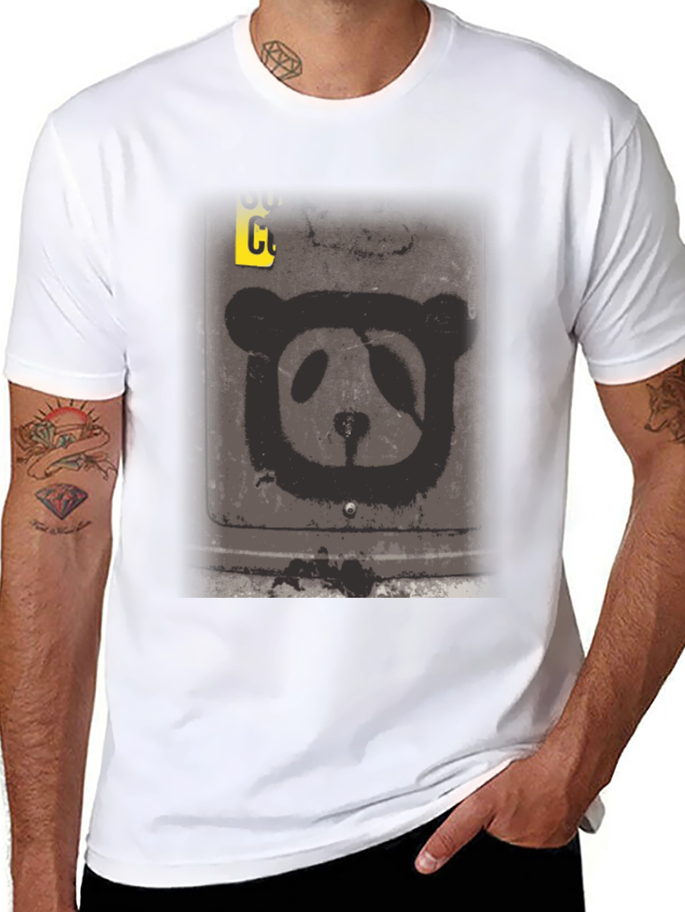 Distressed Panda Graphic Tee - Black