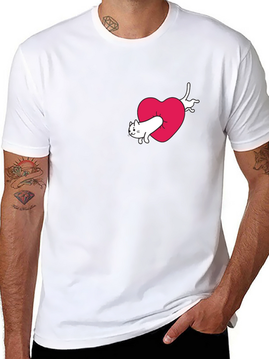 Cat In Heart Graphic Tee - Black Cotton Blend