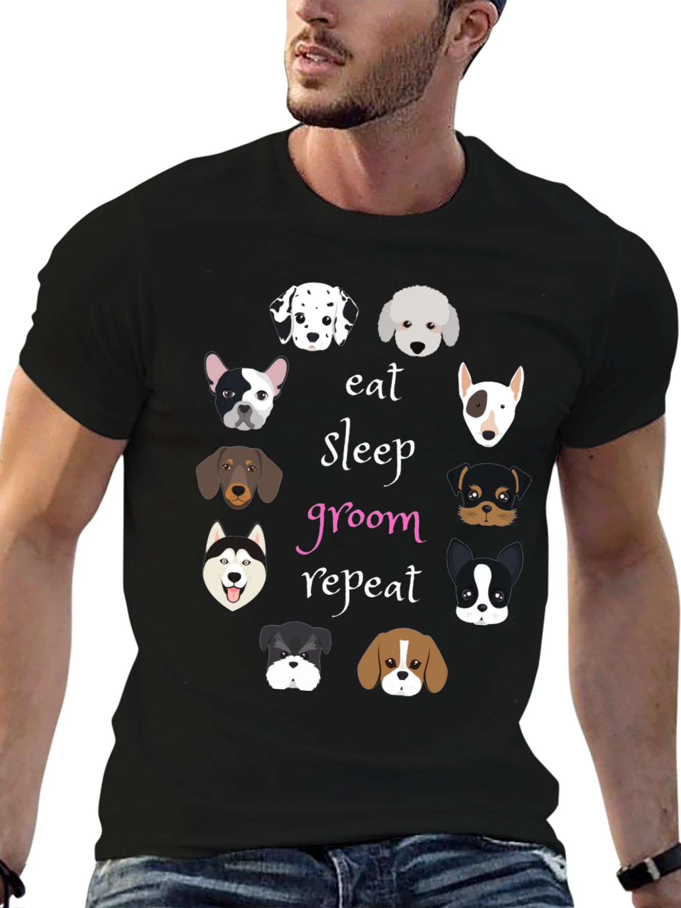 Eat Sleep Groom Repeat Dog T-Shirt
