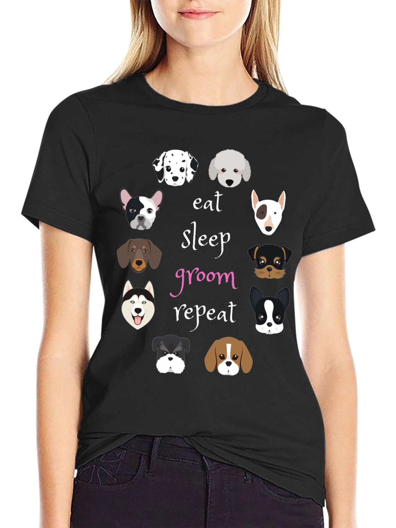 Eat Sleep Groom Repeat Dog T-Shirt