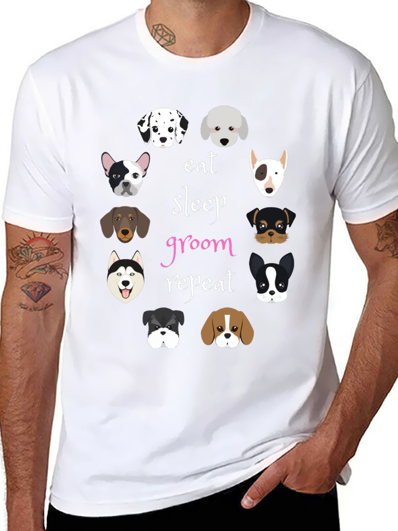 Eat Sleep Groom Repeat Dog T-Shirt