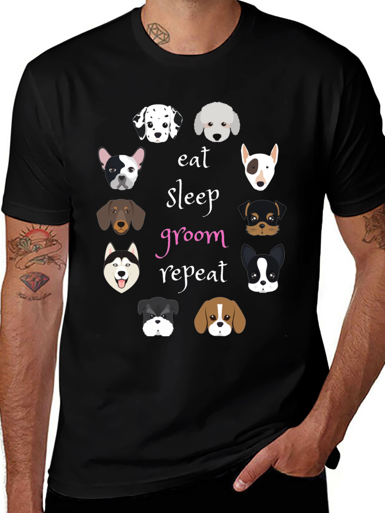 Eat Sleep Groom Repeat Dog T-Shirt