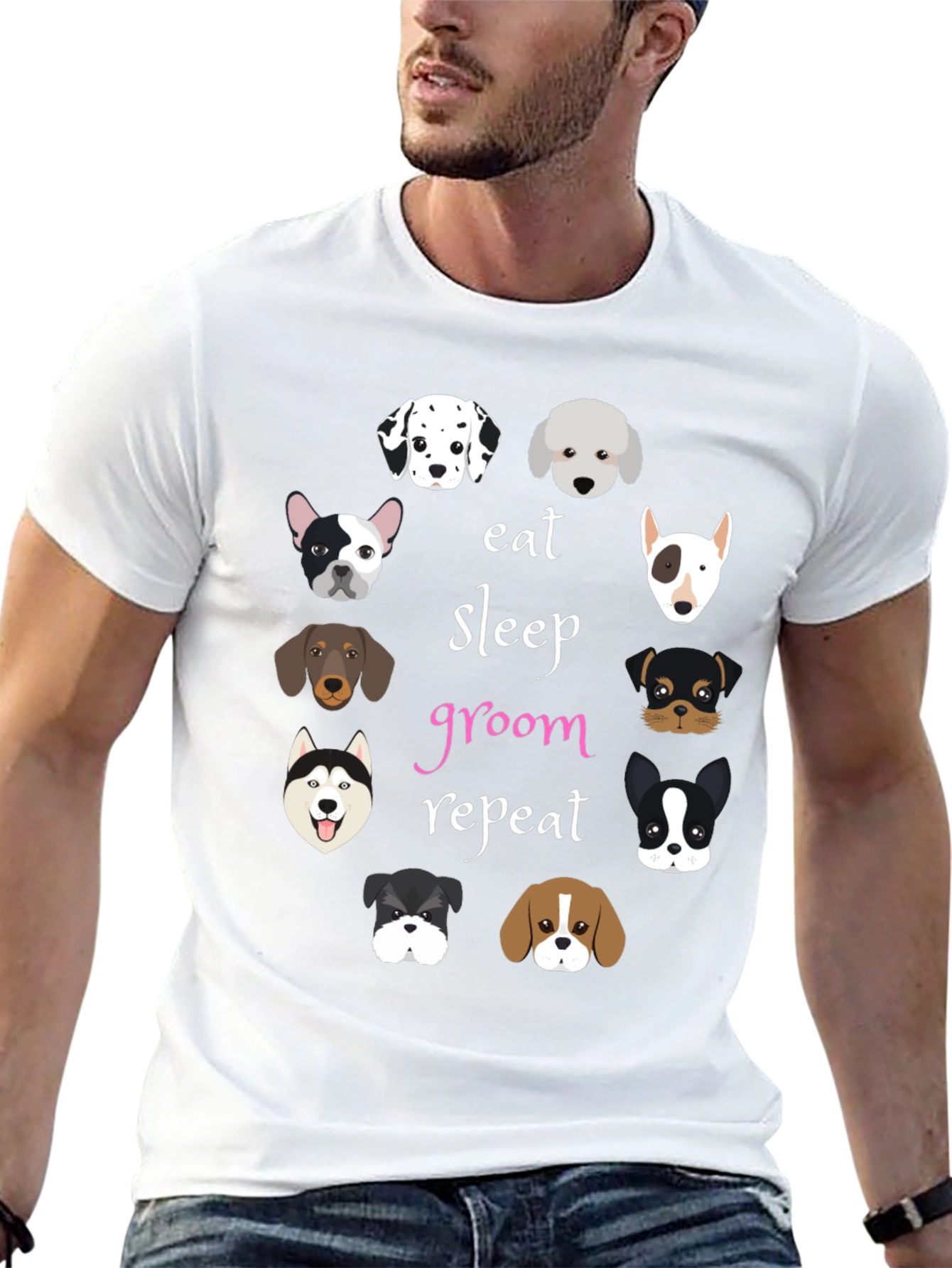 Eat Sleep Groom Repeat Dog T-Shirt