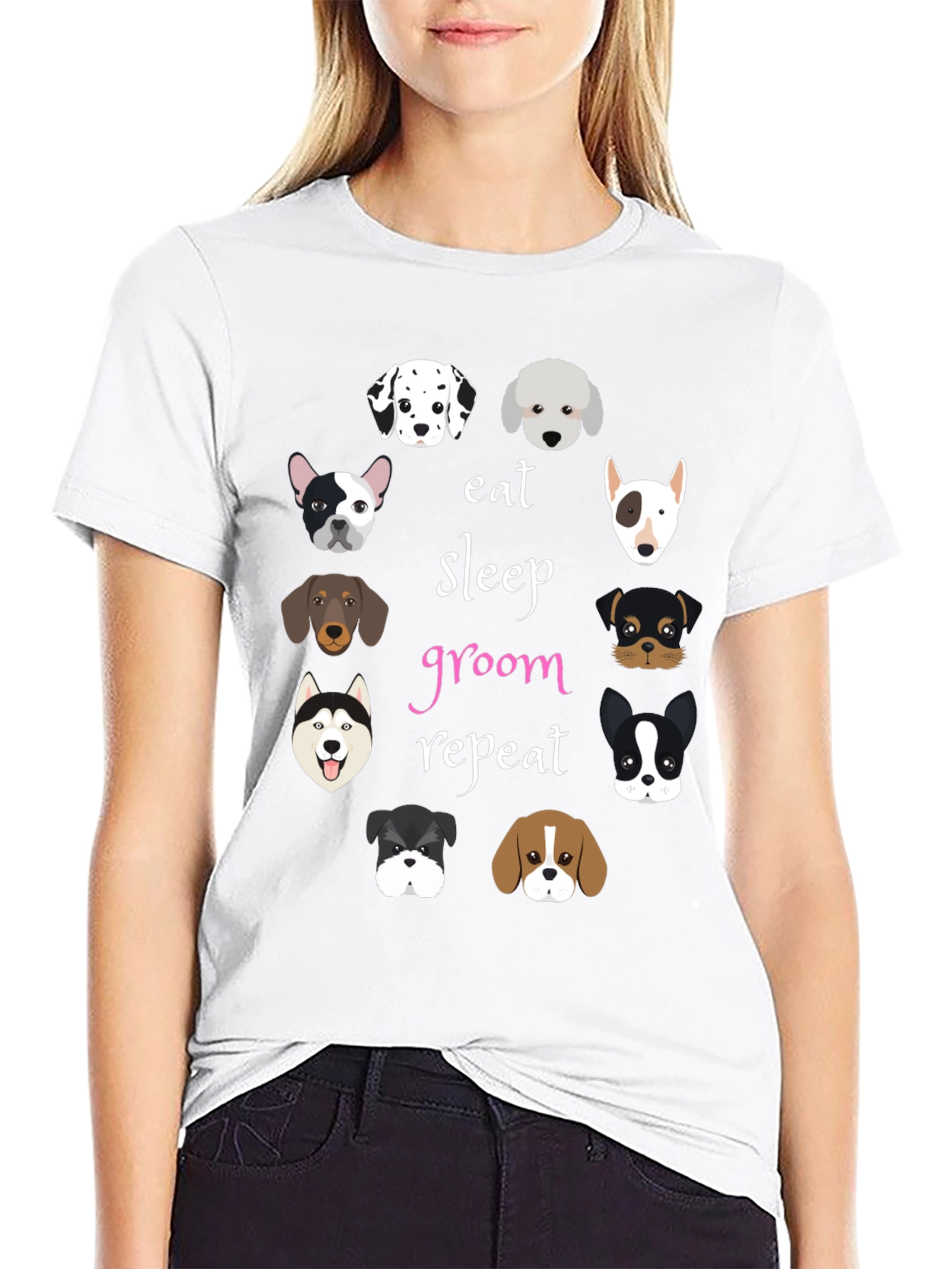 Eat Sleep Groom Repeat Dog T-Shirt