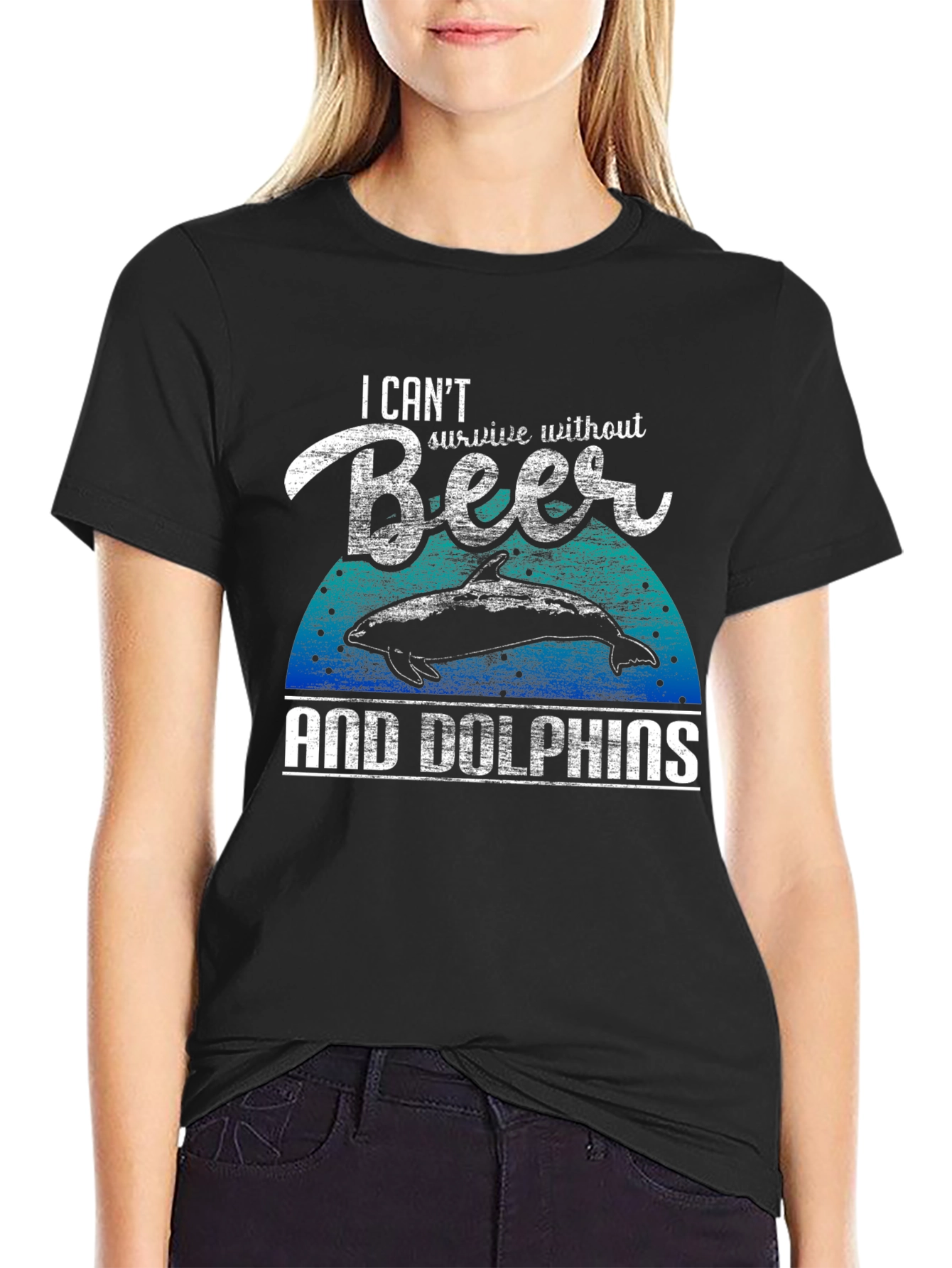 Beer & Dolphins Graphic Tee - Mens Black T-Shirt