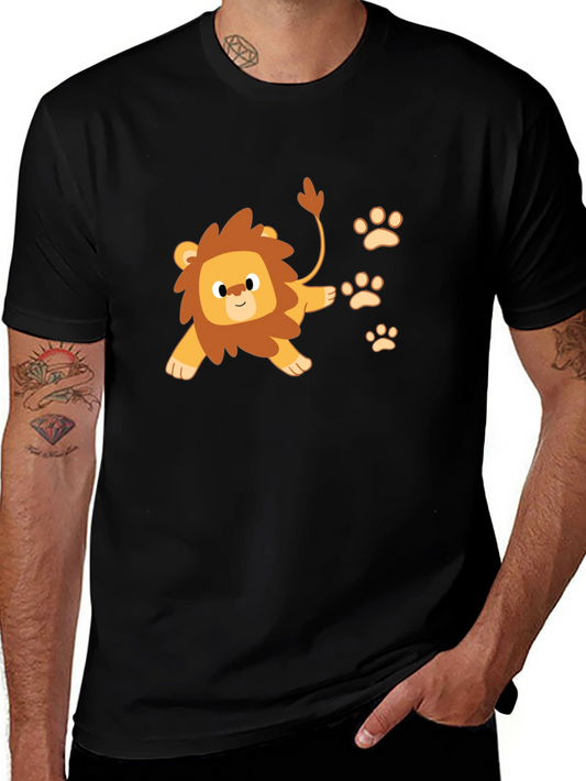 Cute Lion Cub Print Black T-Shirt