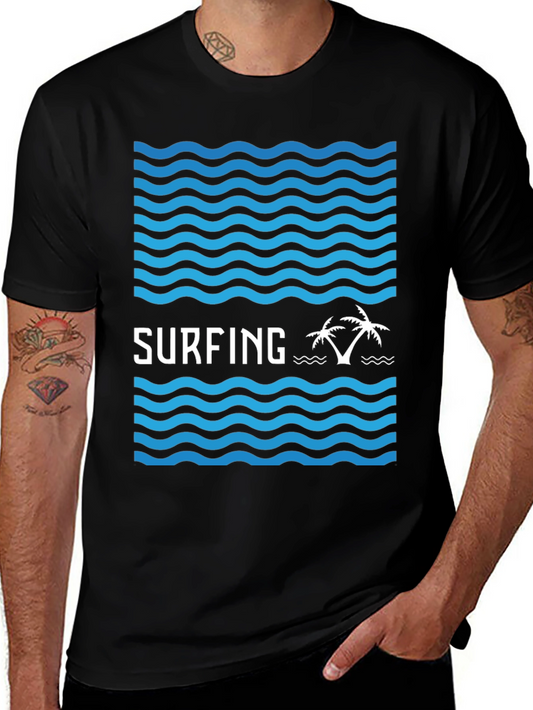 Surfing Vibes Graphic Tee - Black Cotton Blend
