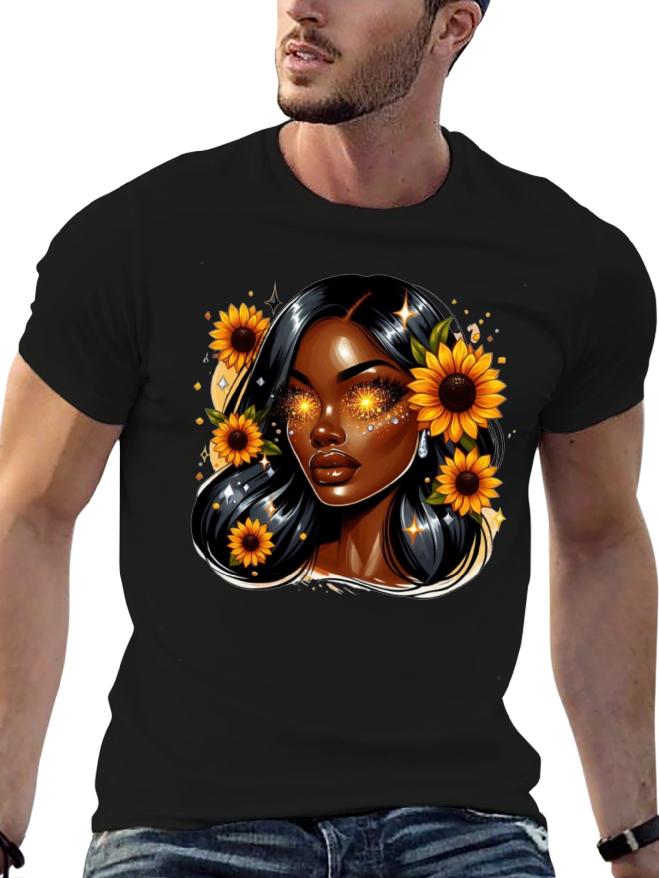 Sunflower Goddess Black T-Shirt