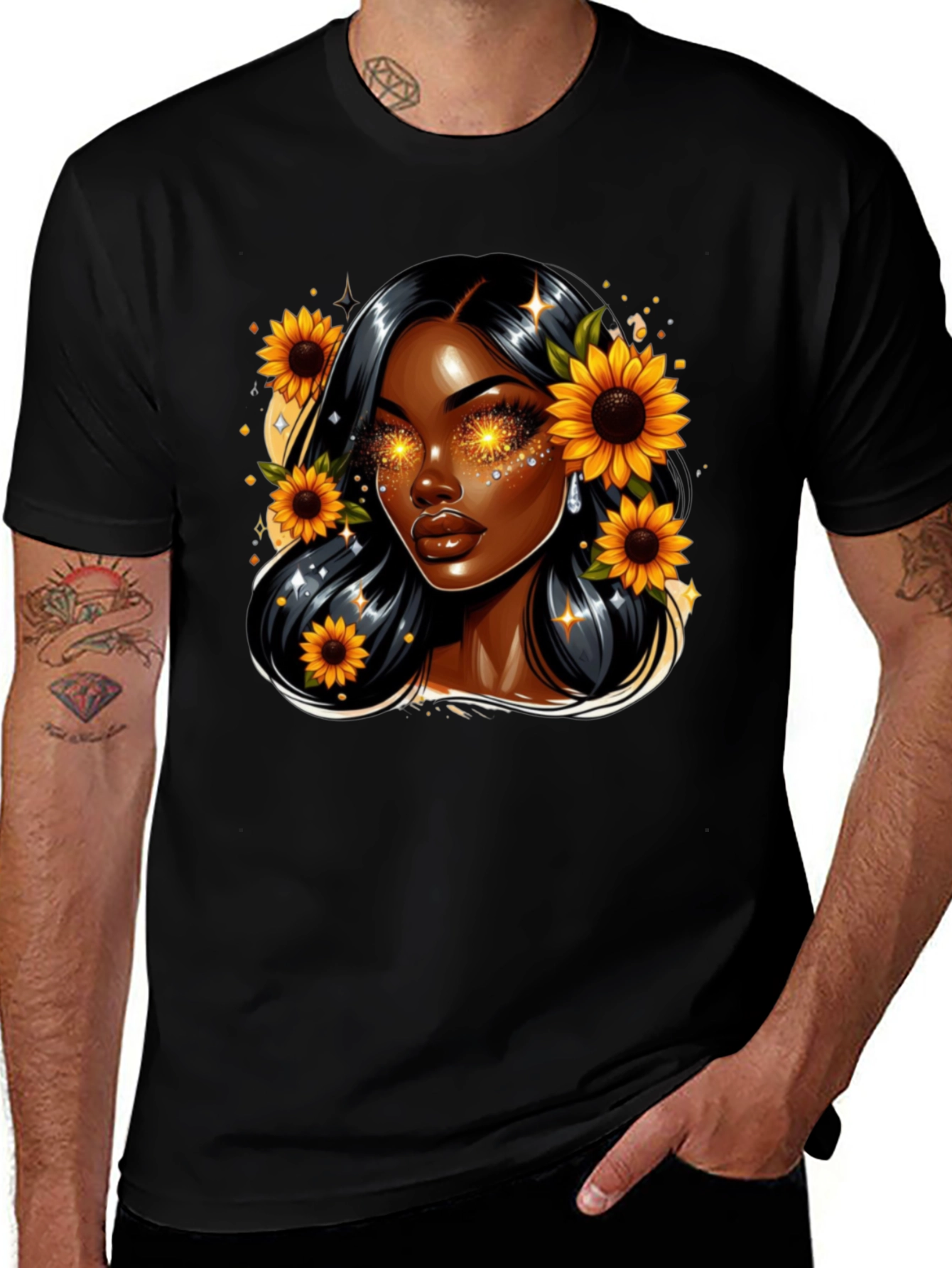Sunflower Goddess Black T-Shirt