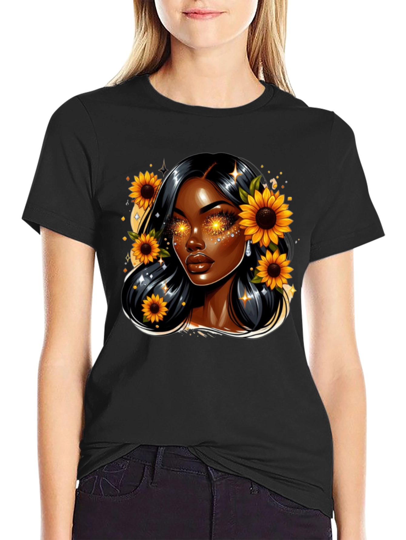 Sunflower Goddess Black T-Shirt