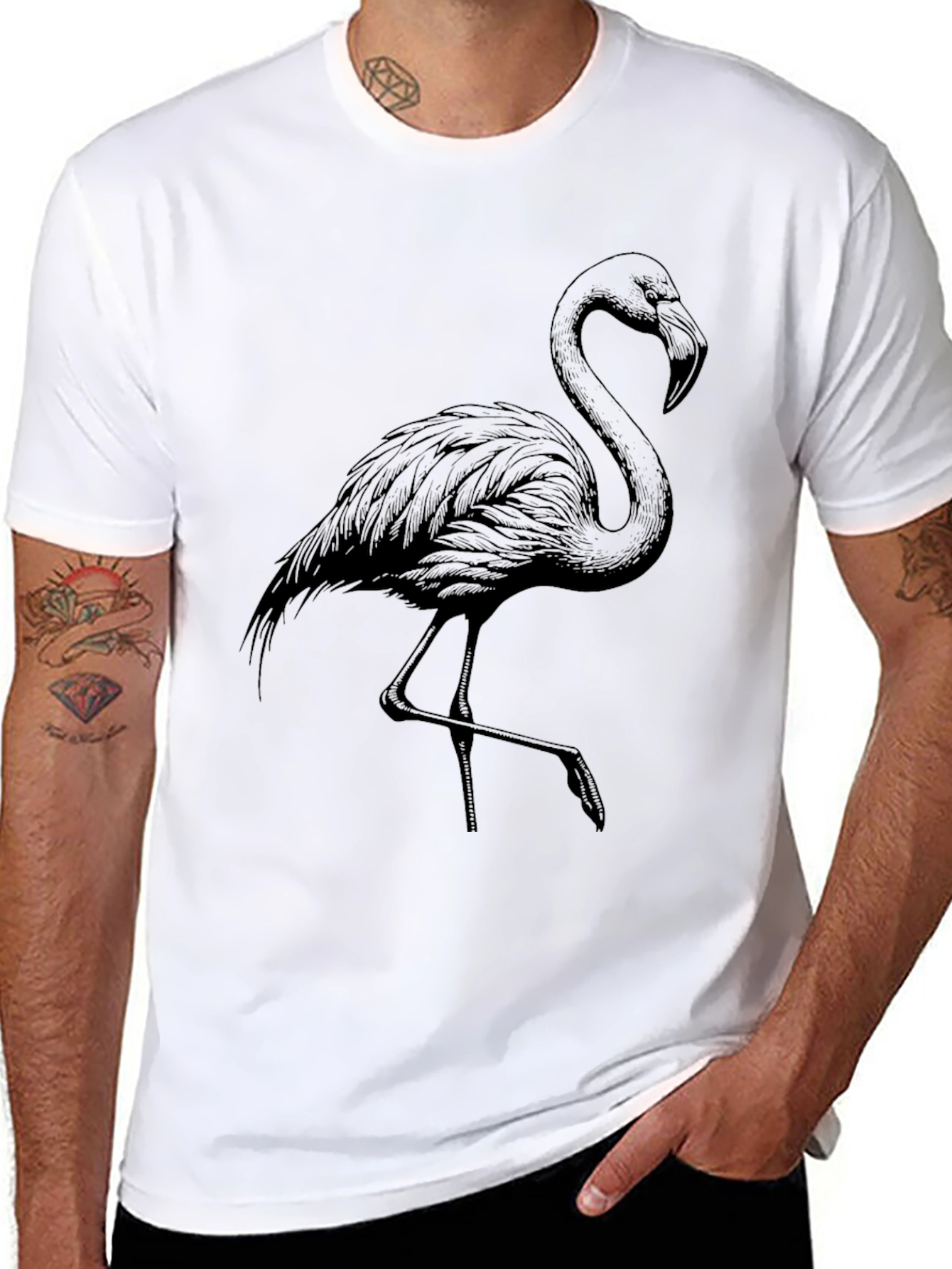 Mens Black Flamingo Graphic Tee