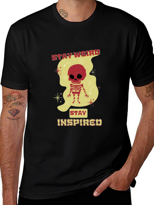 Stay Weird Skeleton Graphic Black T-Shirt