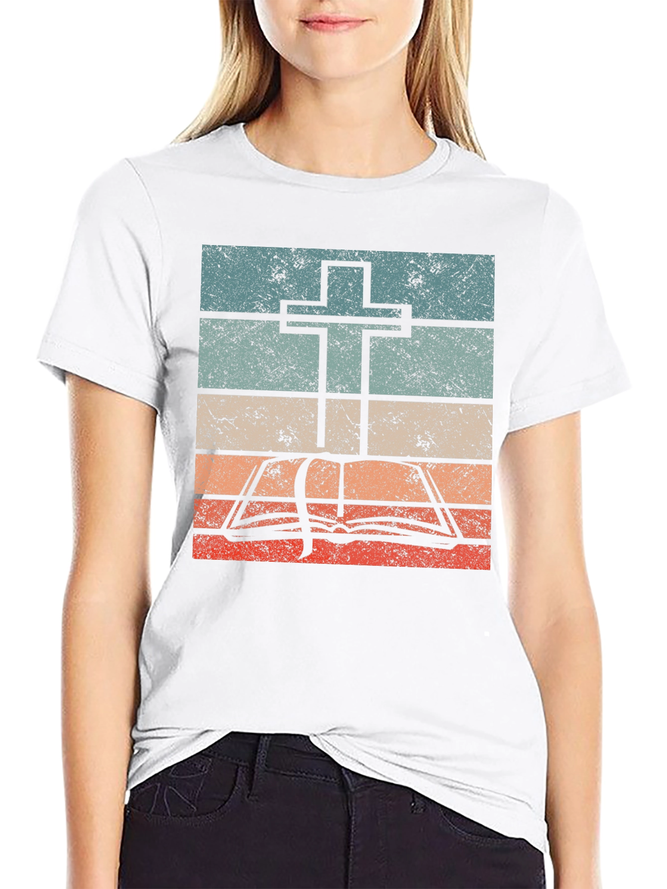 Retro Cross and Bible Graphic T-Shirt